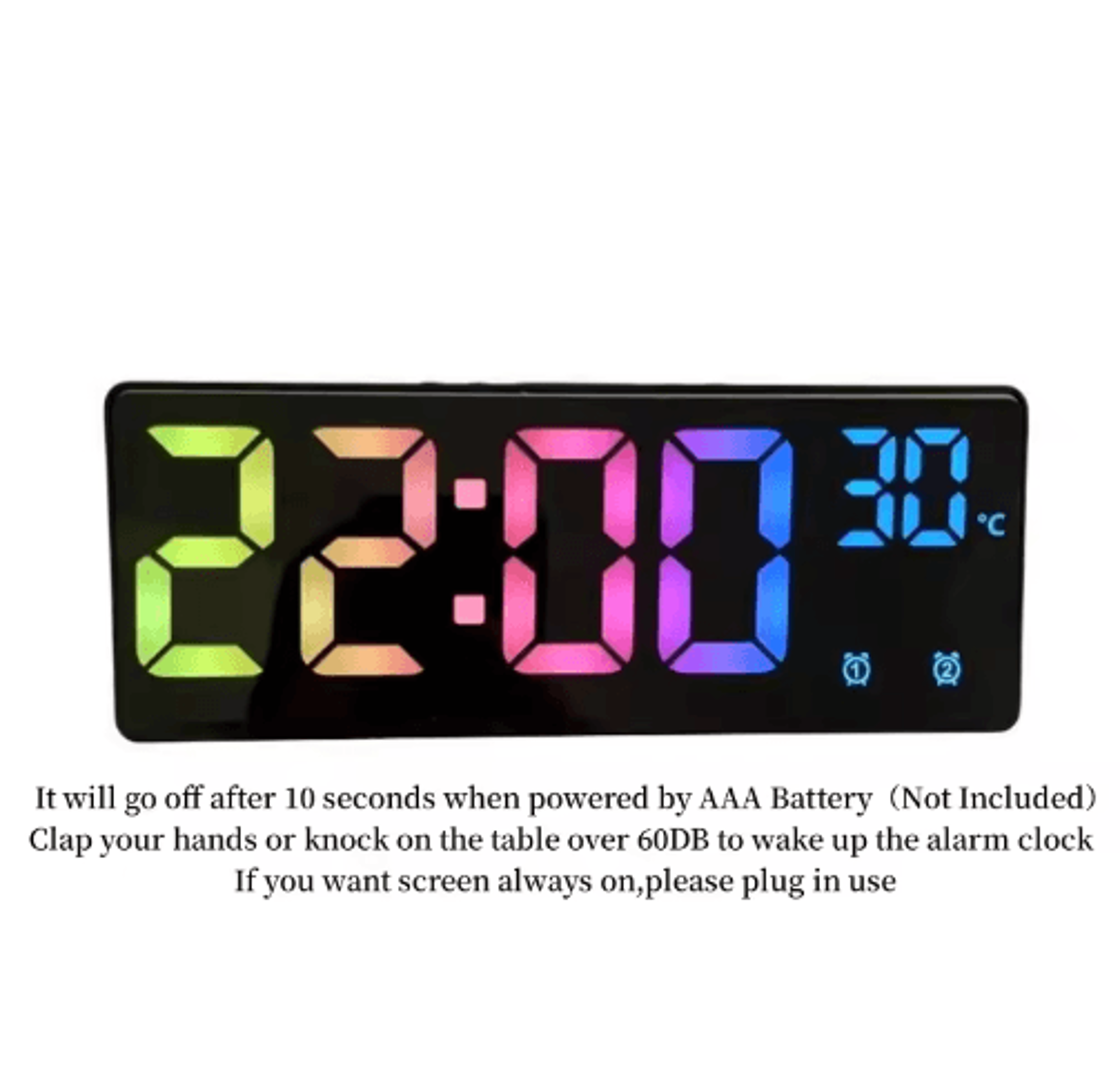 Colorful Digital Alarm Clock  Voice Control Dual Alarms  Temperature Display 1