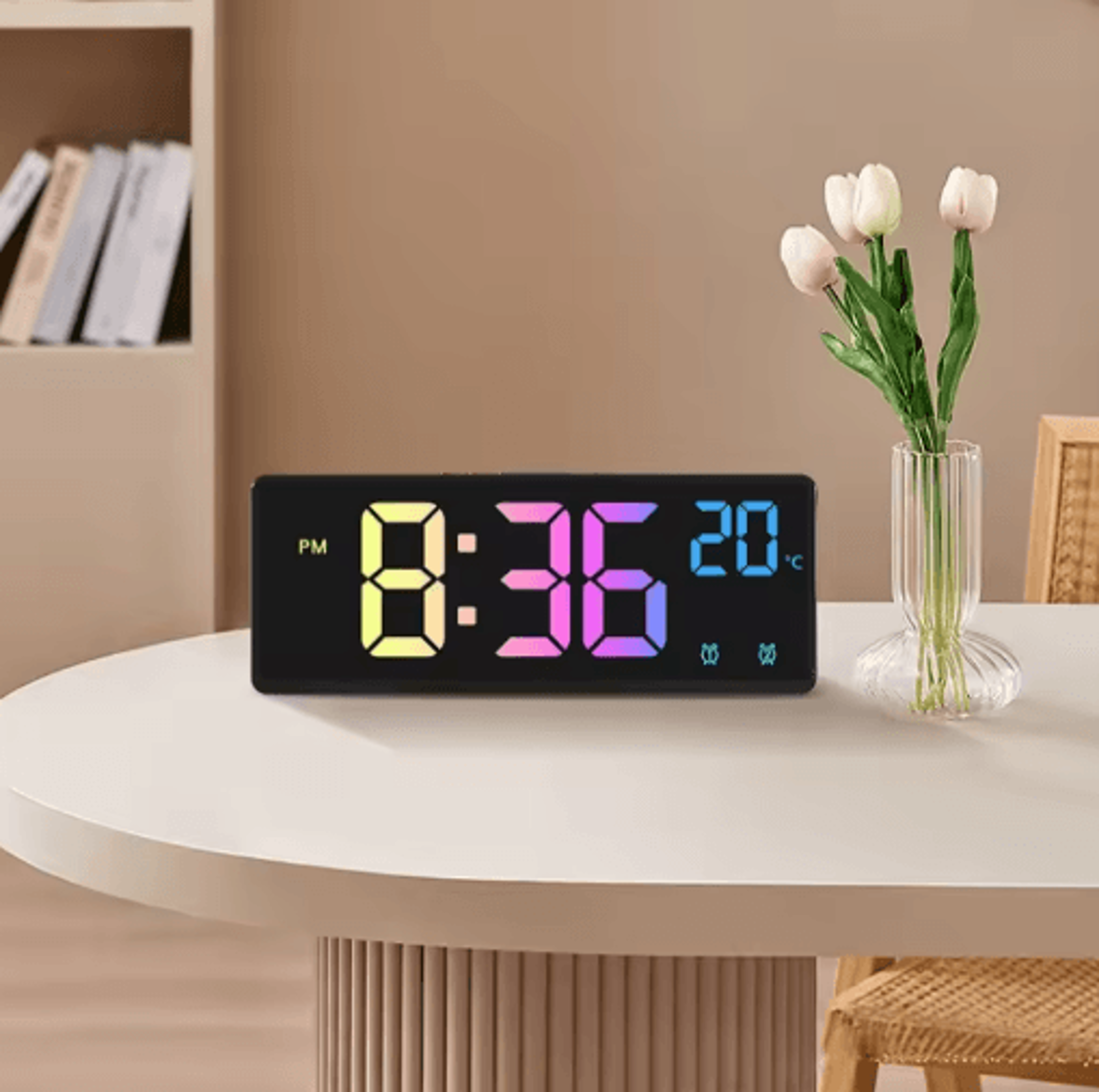 Colorful Digital Alarm Clock  Voice Control Dual Alarms  Temperature Display 0