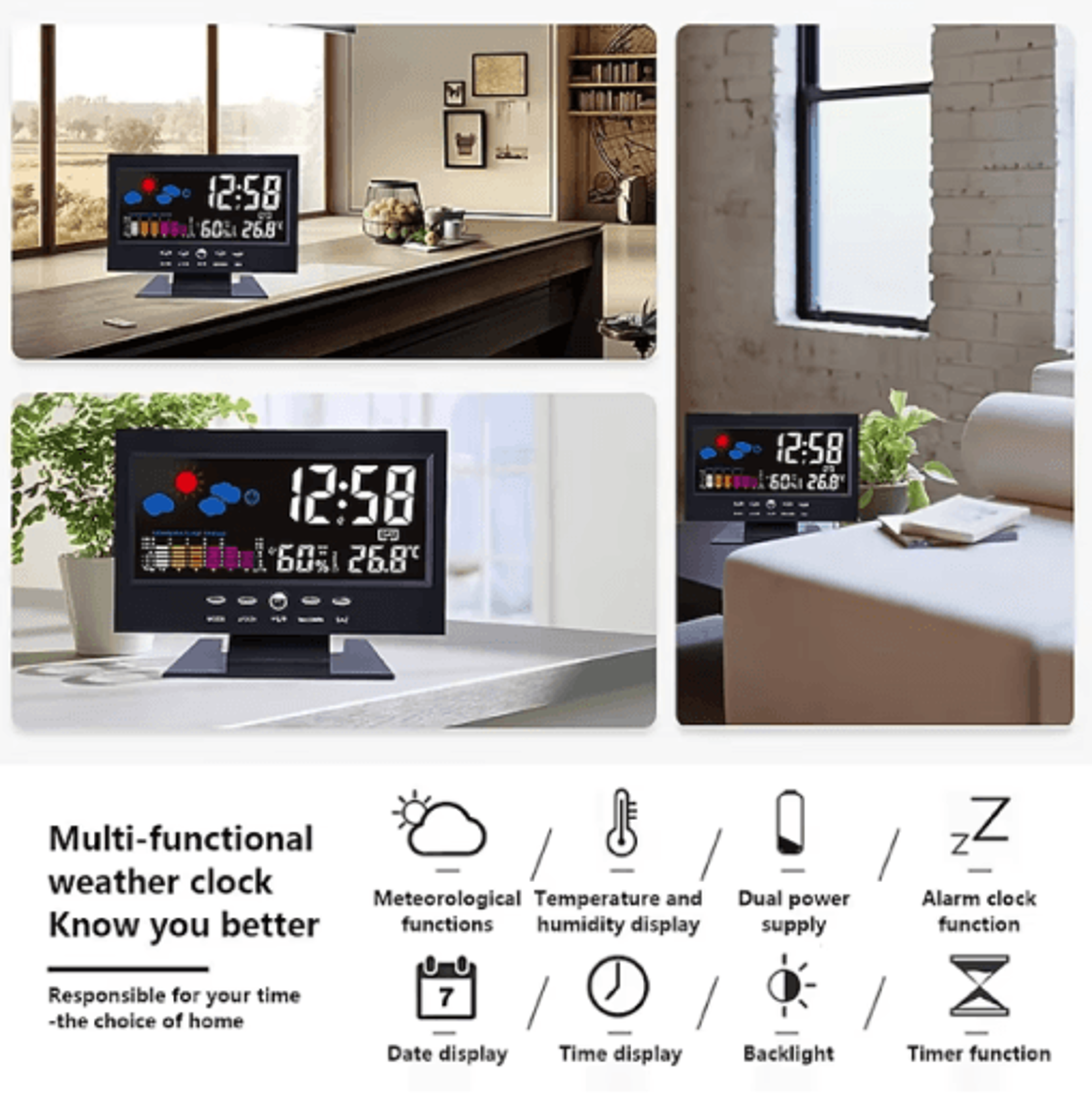 Digital Weather Forecast Clock  Temperature Humidity  VoiceActivated Backlight 2