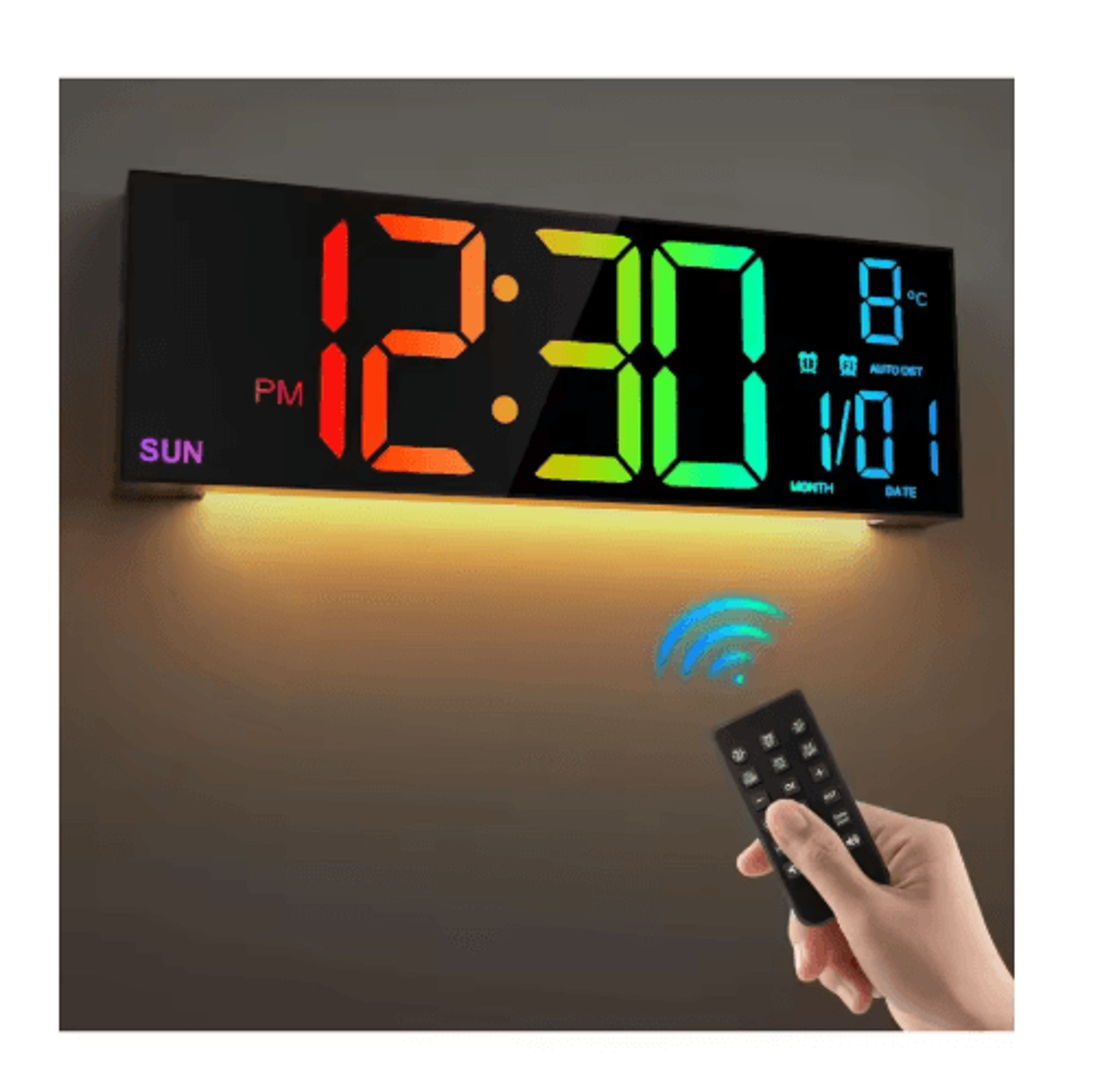 162Inch RGB Digital Wall Clock  Large LED Display With Dual Alarms  Remote 0