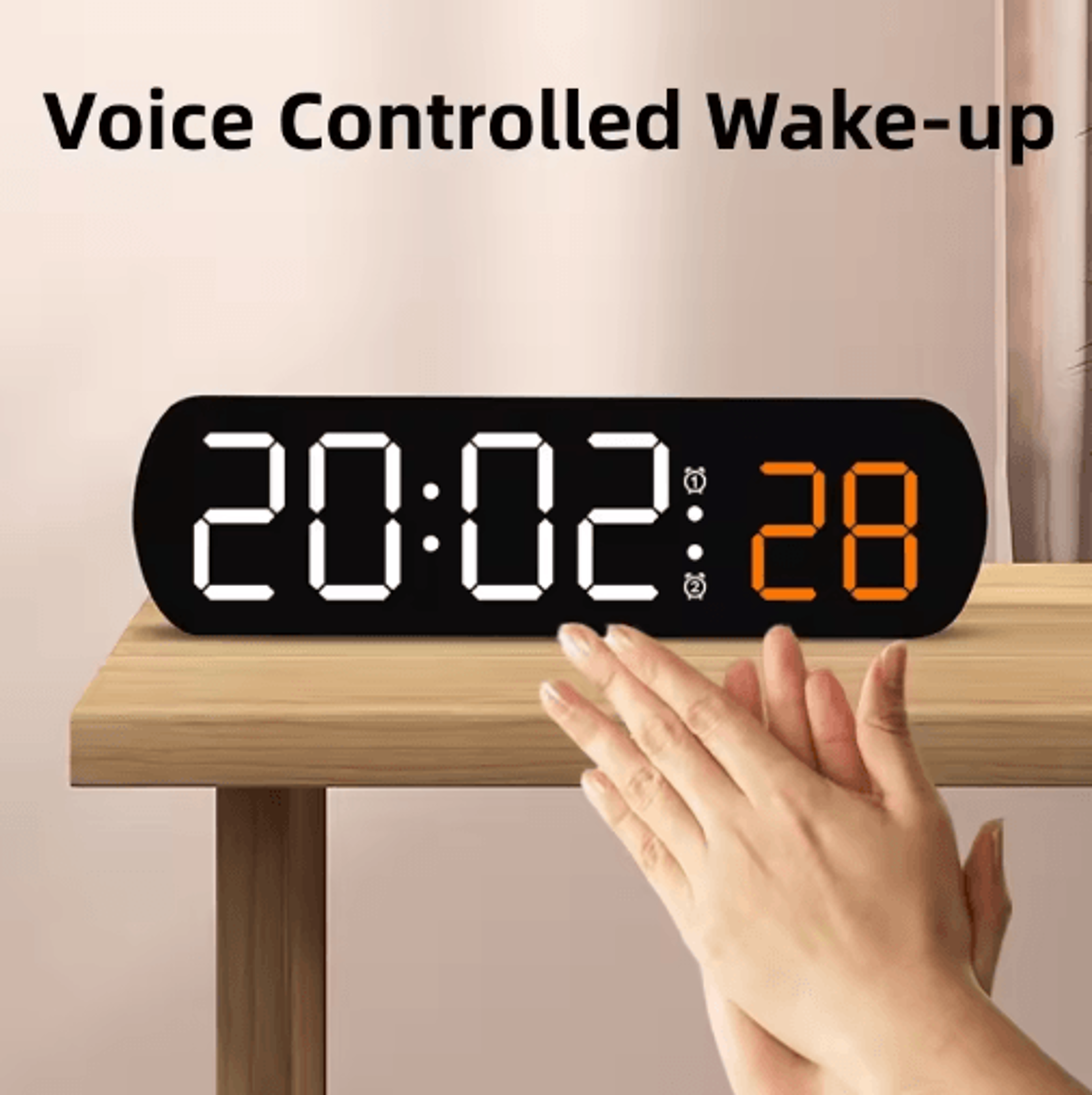 Voice Control LED Alarm Clock  Dual Alarms Timer  Temperature Display 0