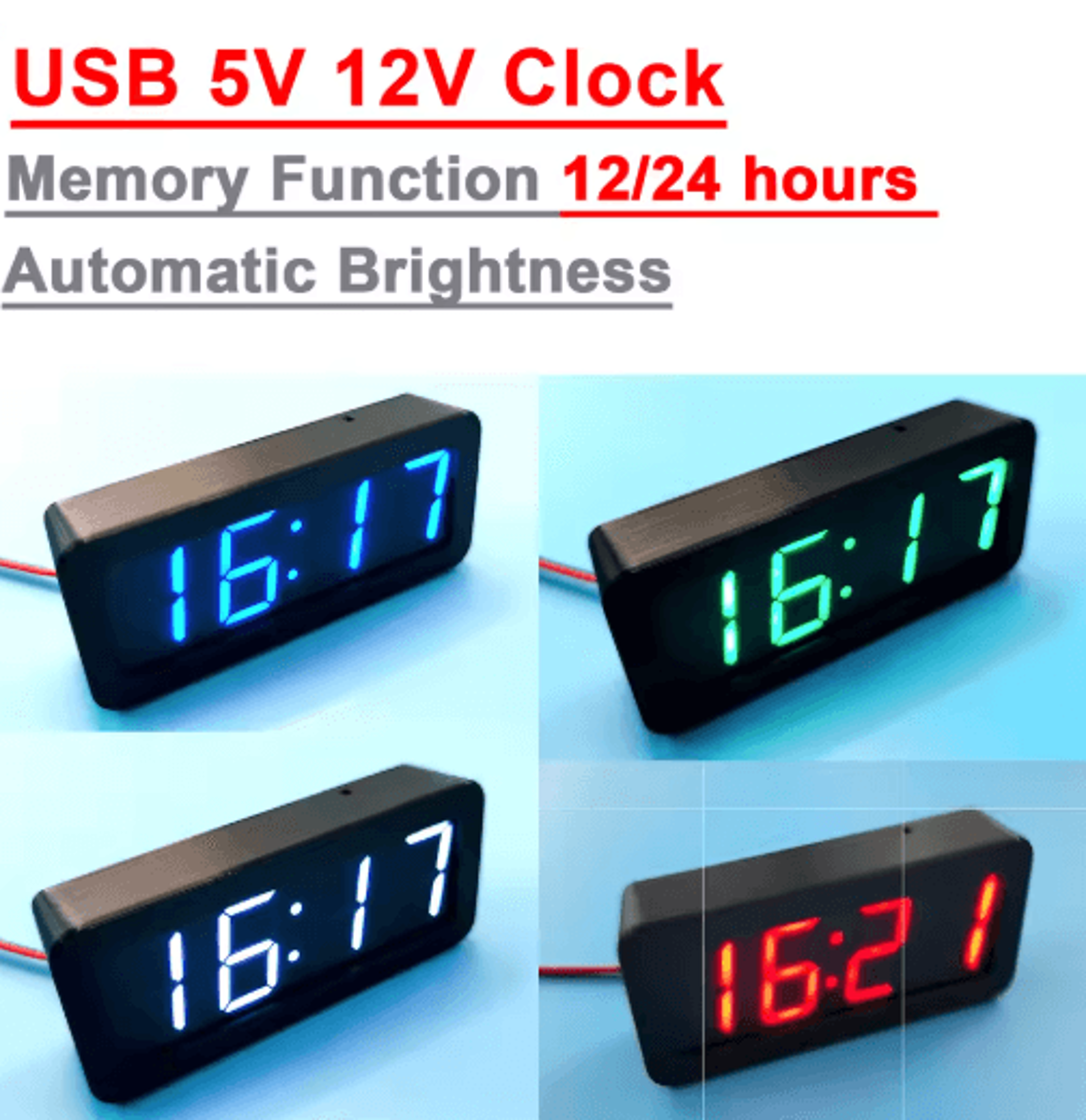GPS  Beidou Satellite Car Clock  USB 5V12V LED Digital Time Display 5