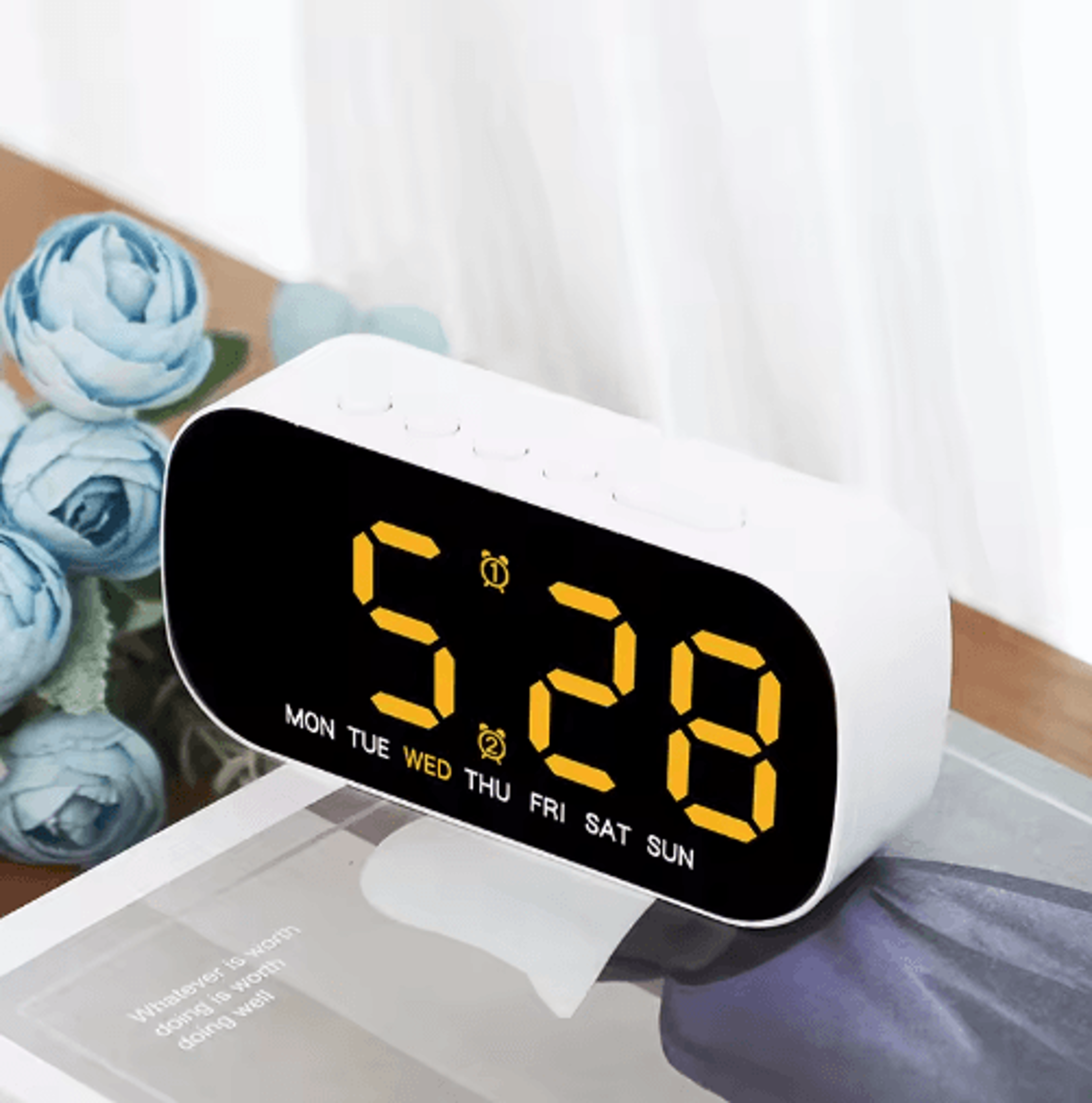 Multifunctional LED Digital Alarm Clock  Adjustable Brightness Table Clock 8