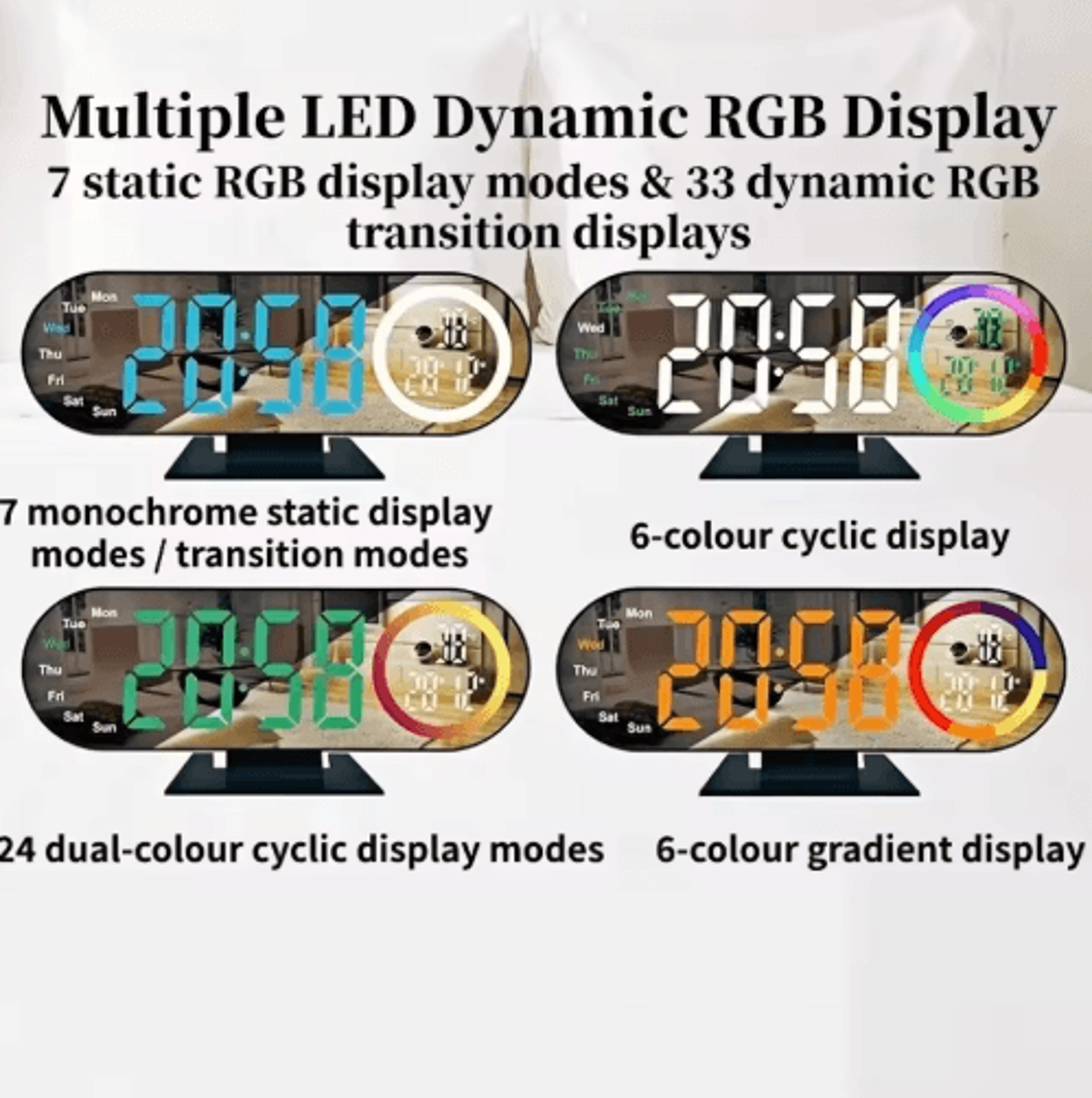 LED Mirror Alarm Clock  Voice Control Temperature  Adjustable Brightness 7
