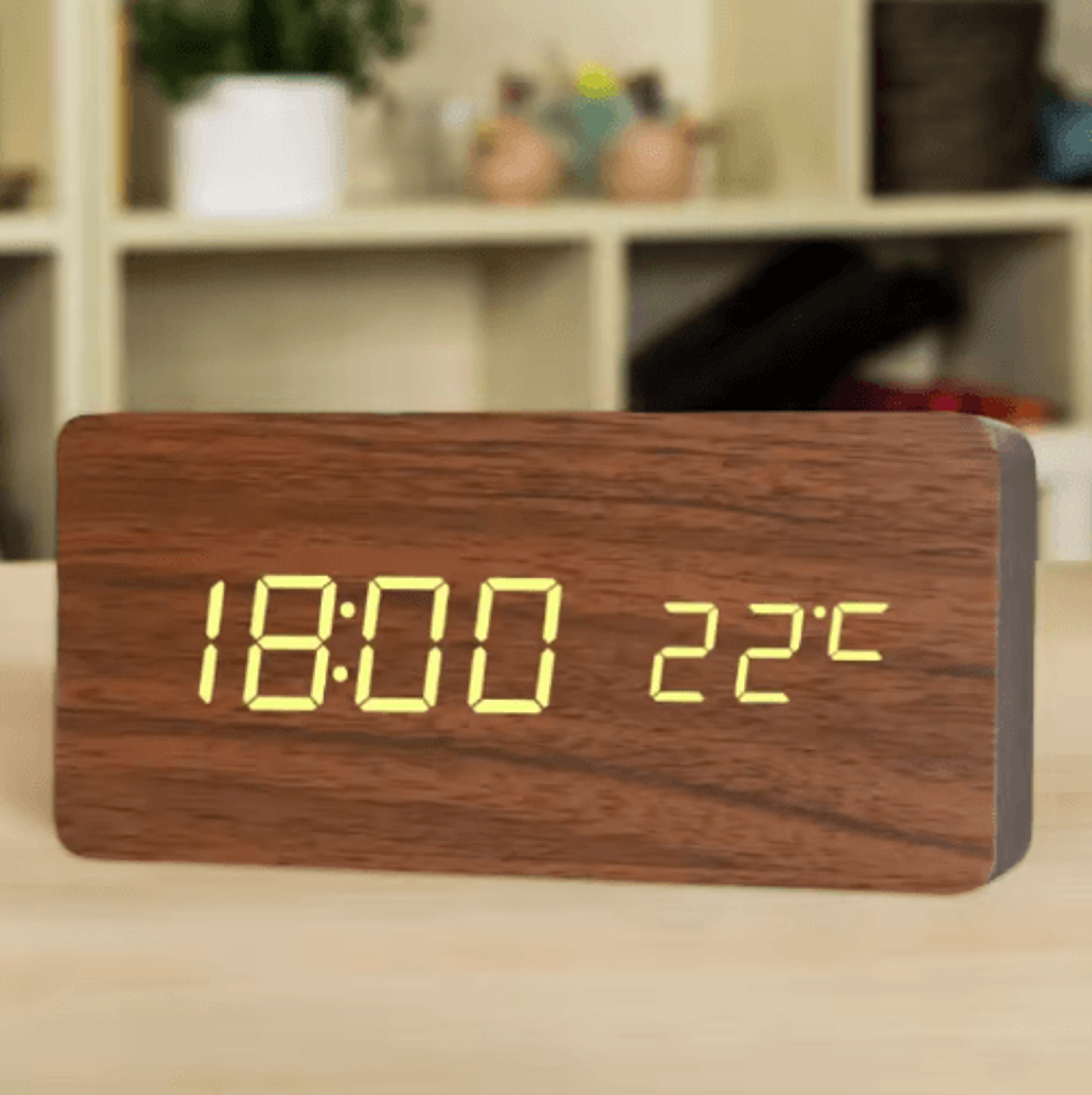 Wooden LED Alarm Clock  Voice Control Digital Table Clock For Modern Decor 6