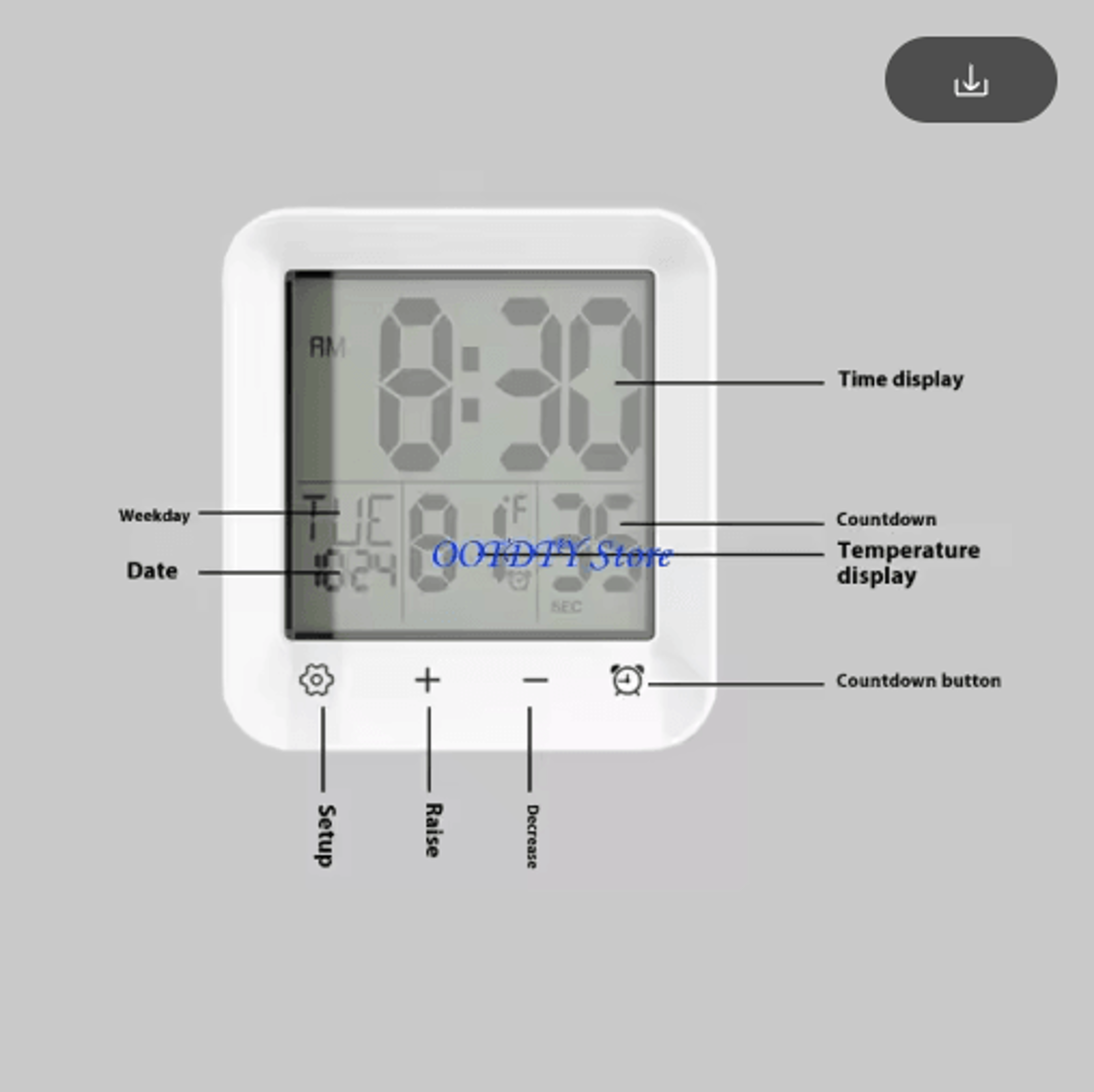 367A WaterResistant Bathroom Clock  LCD Suction Cup Clock With Temperature  Calendar 6