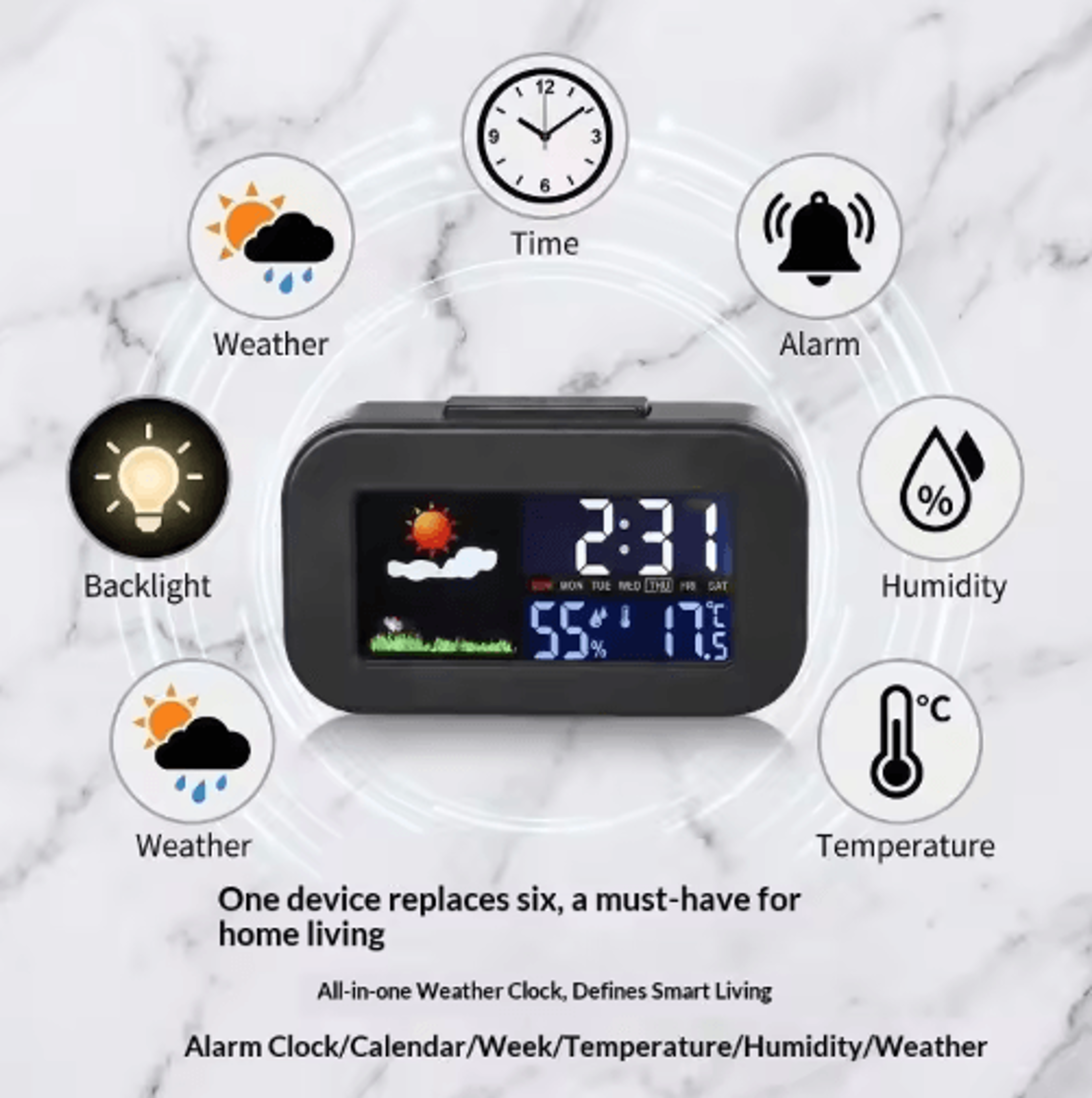 Color Display Weather Station Clock Temperature  Humidity Desk Monitor 9