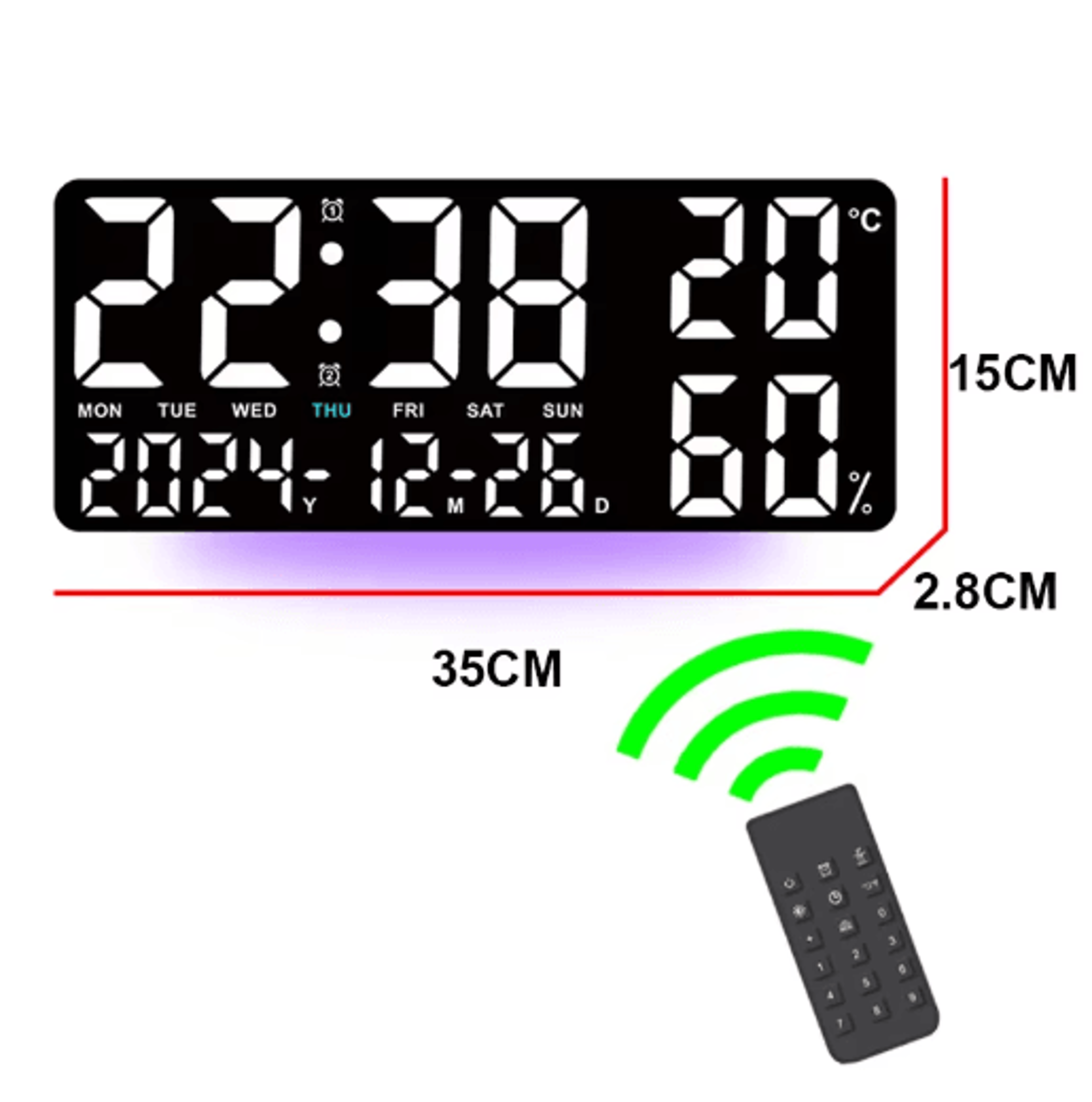 LED Digital Wall Clock  Atmosphere Lights Remote Control  Temperature Display 3