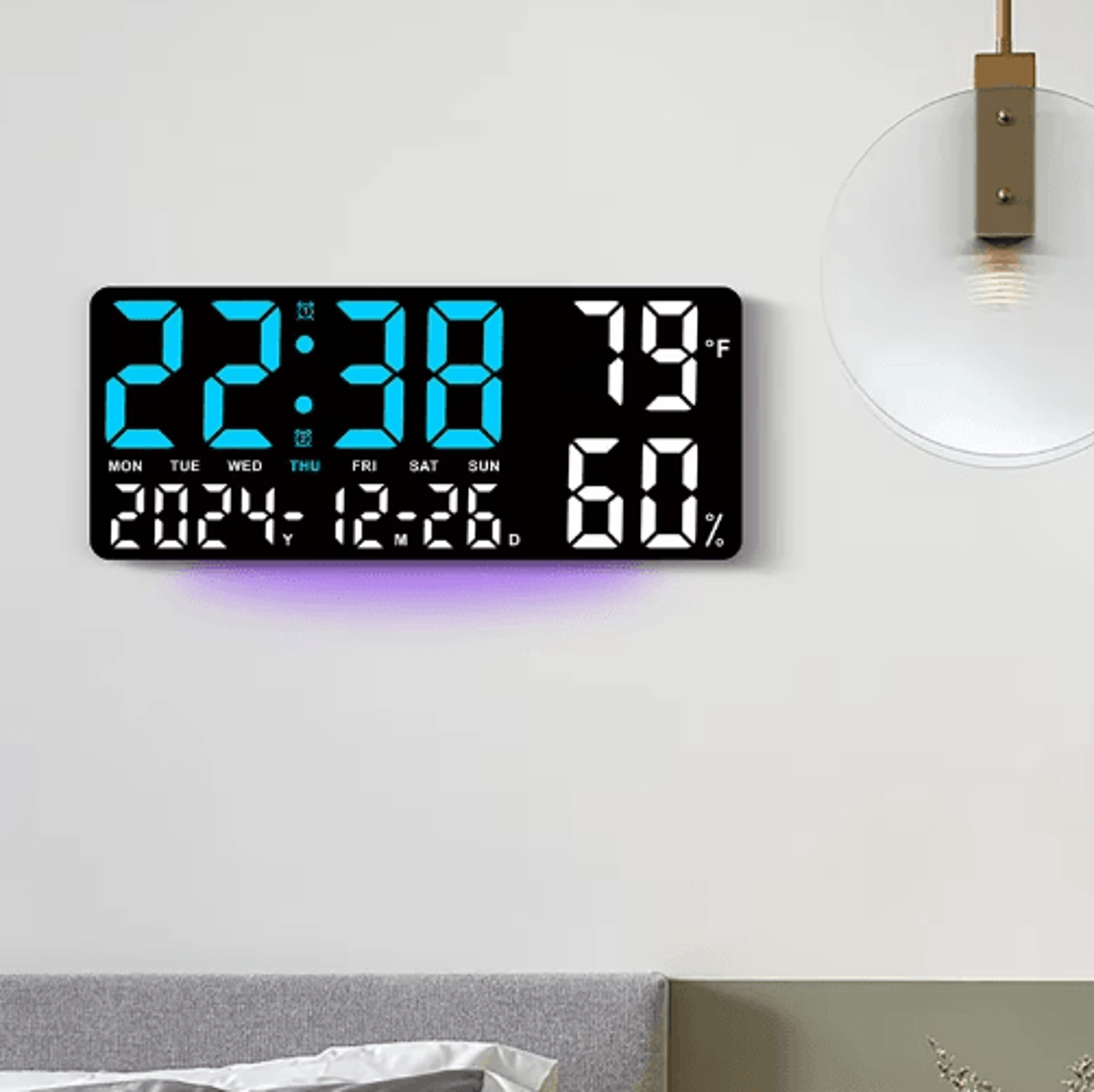 LED Digital Wall Clock  Atmosphere Lights Remote Control  Temperature Display 6
