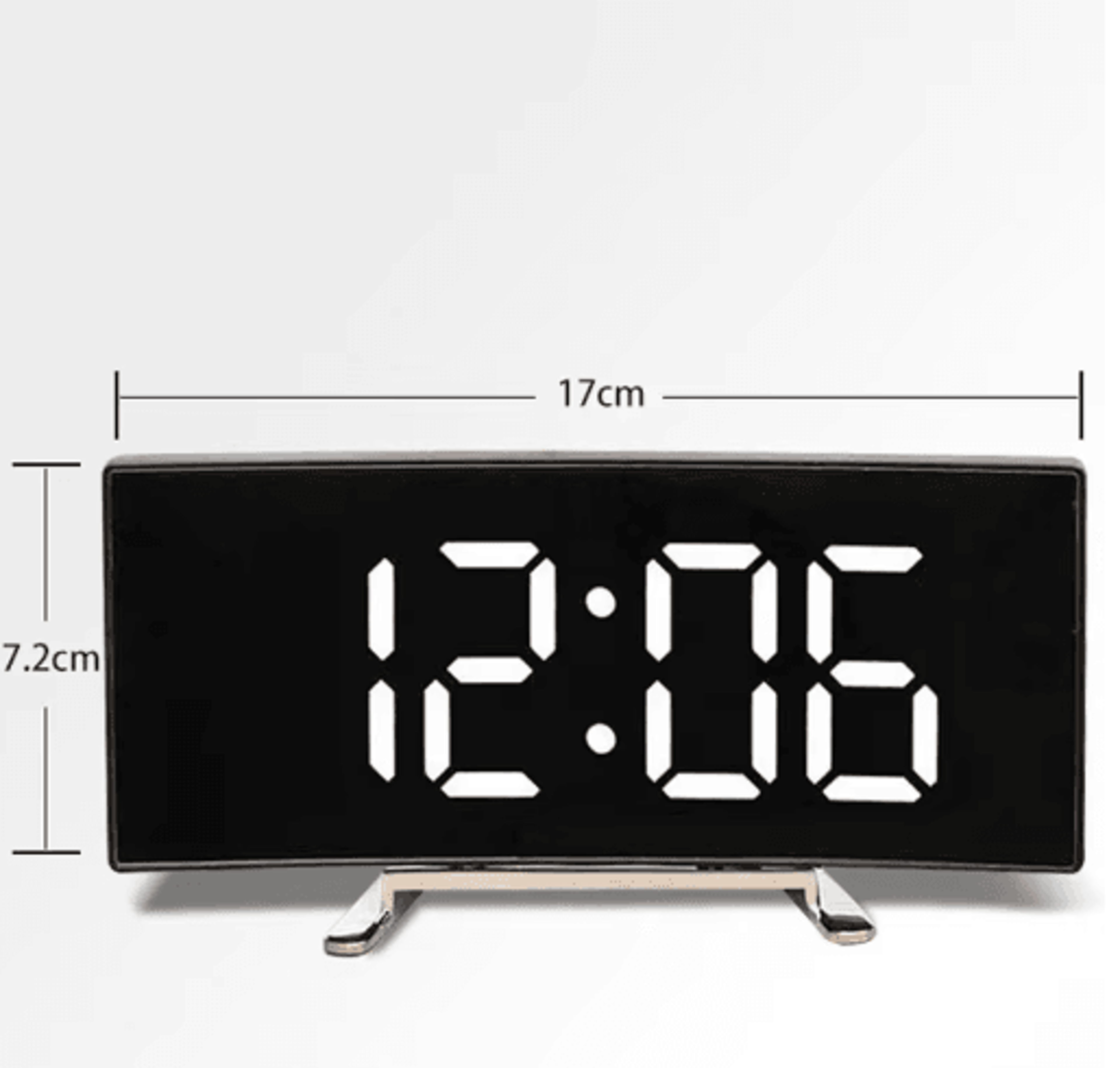 Curved LED Mirror Alarm Clock  Silent Digital Desktop Clock 4