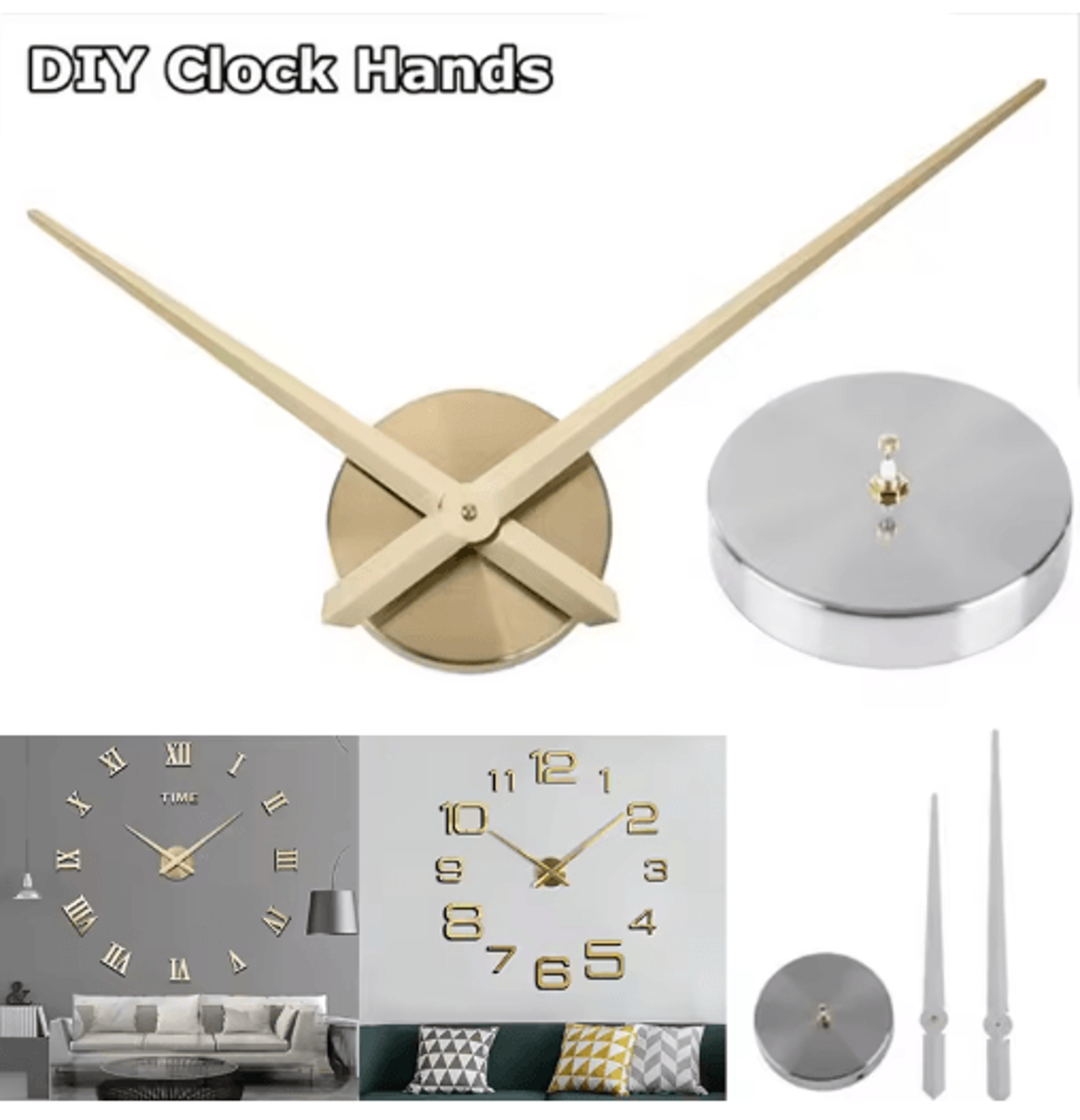 Large DIY Quartz Clock Hands  Modern 3D Wall Clock Needle Accessories 6
