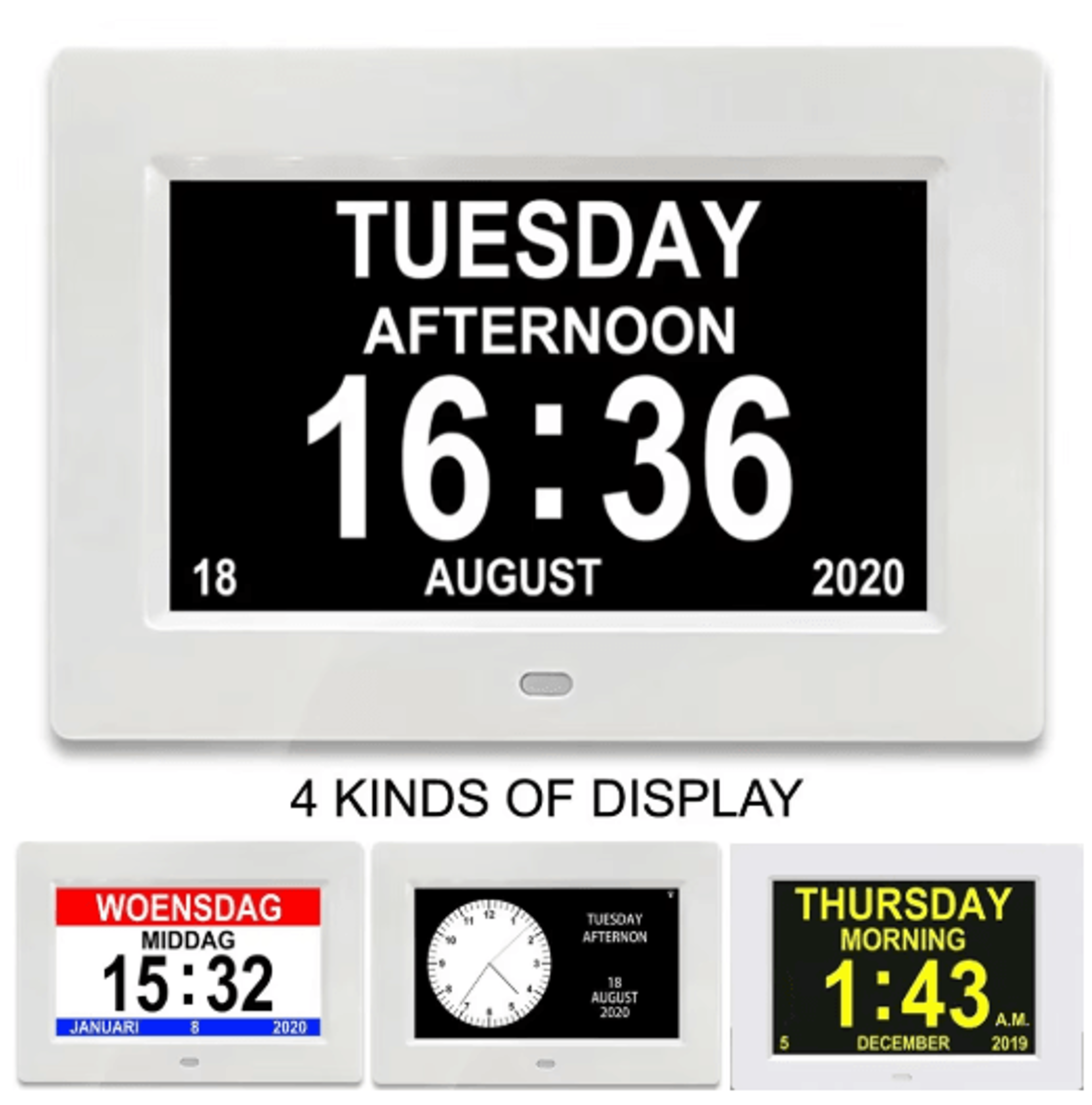 12Alarm LED Calendar Clock  MultiLanguage Medicine  Daily Reminder Display 7