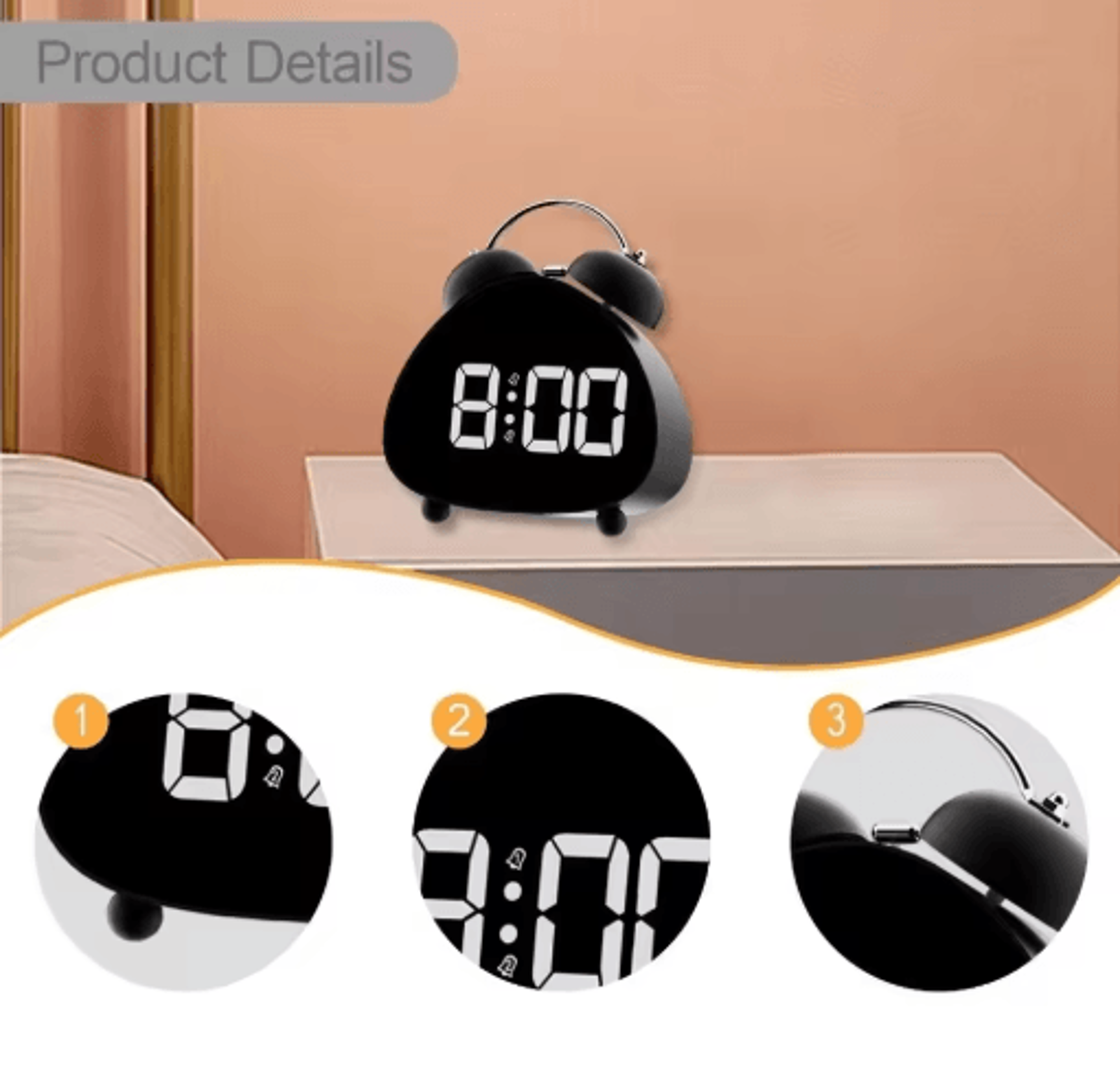 Vintage LED Alarm Clock  Super Loud Mechanical Ringing Tabletop Clock 4