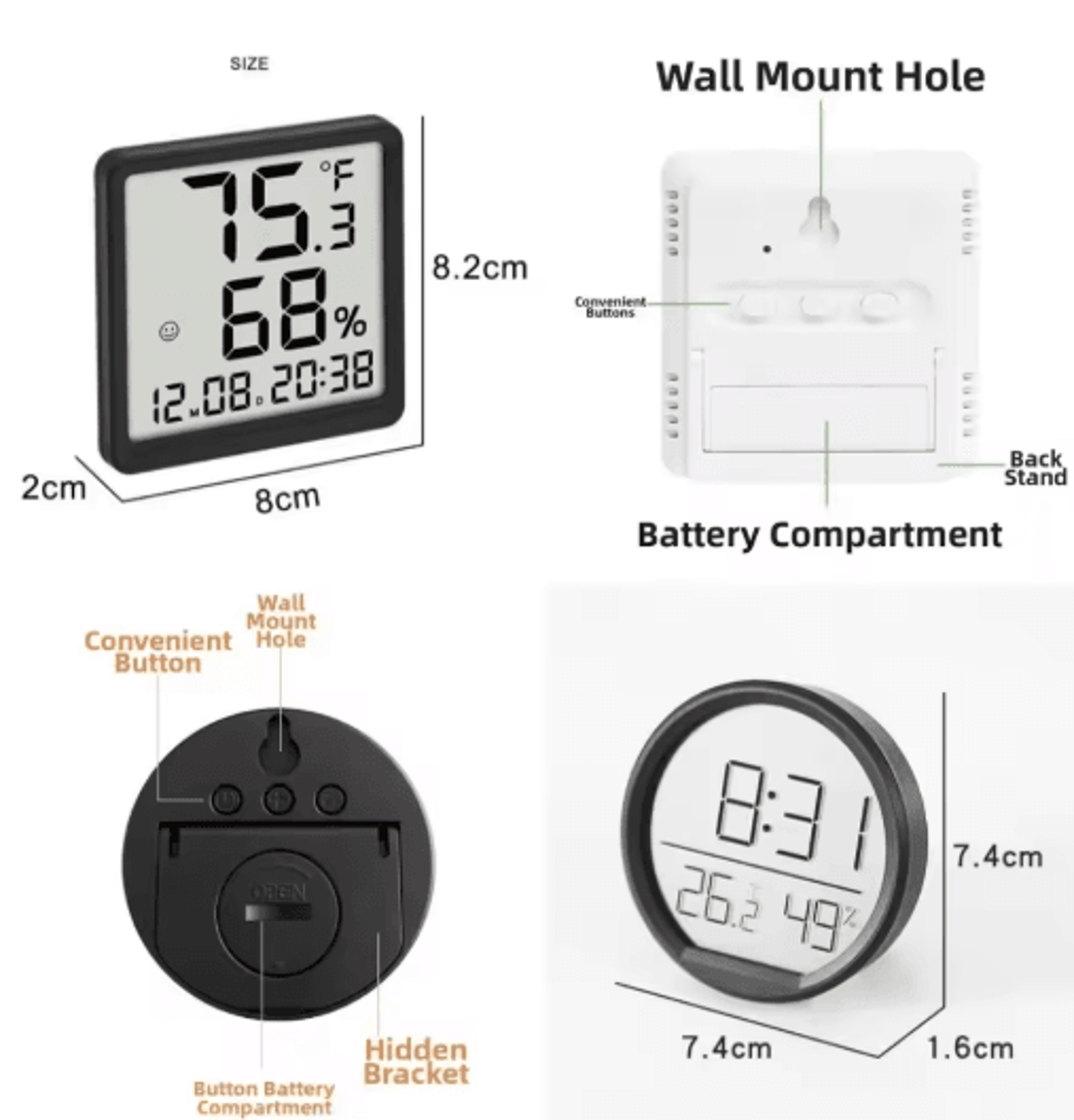 Magnetic Digital Kitchen Clock  LED Temperature Hygrometer  Alarm Timer 7