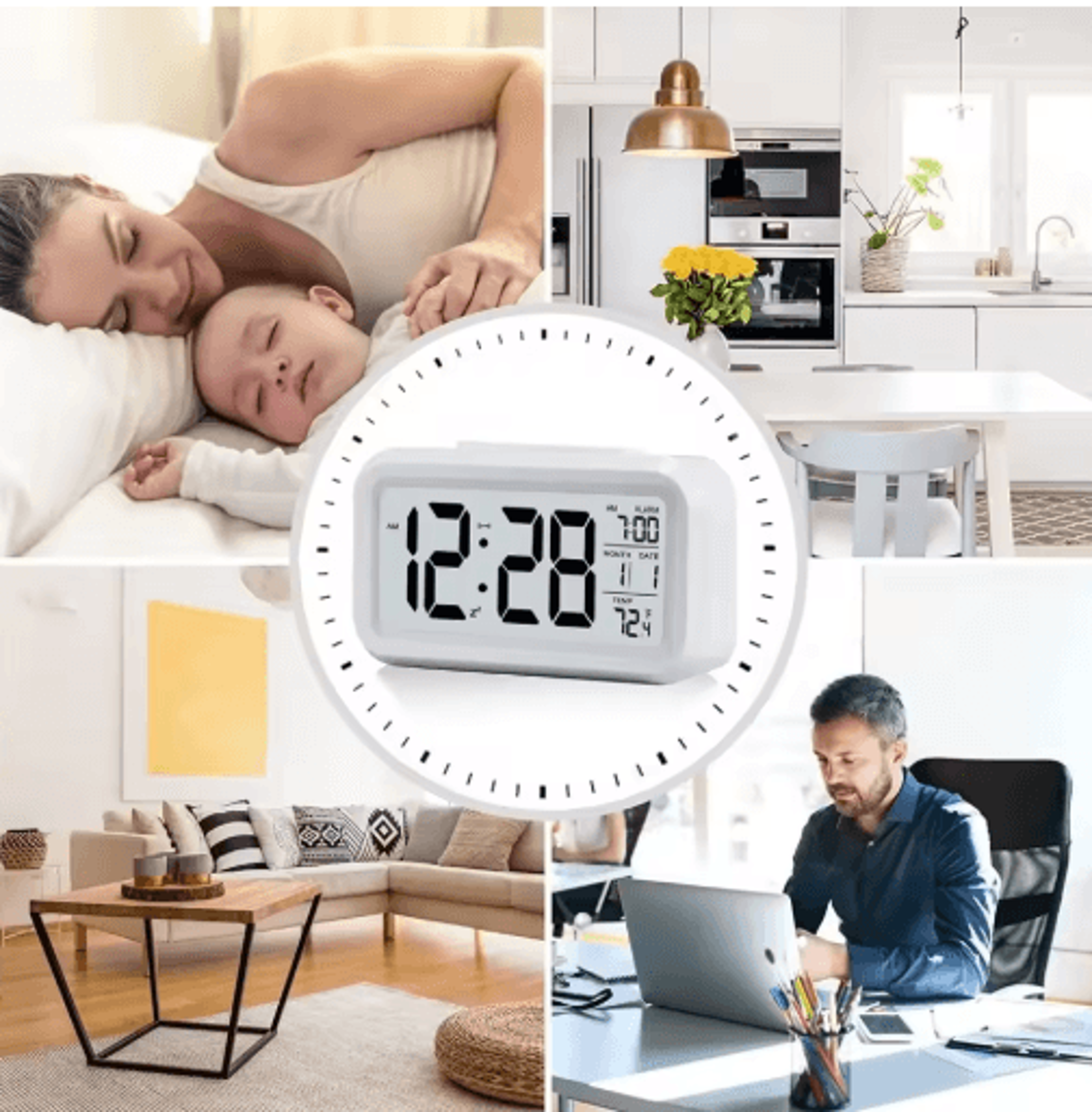 LED Digital Alarm Clock  Backlit Desk Clock With Snooze  Calendar 11