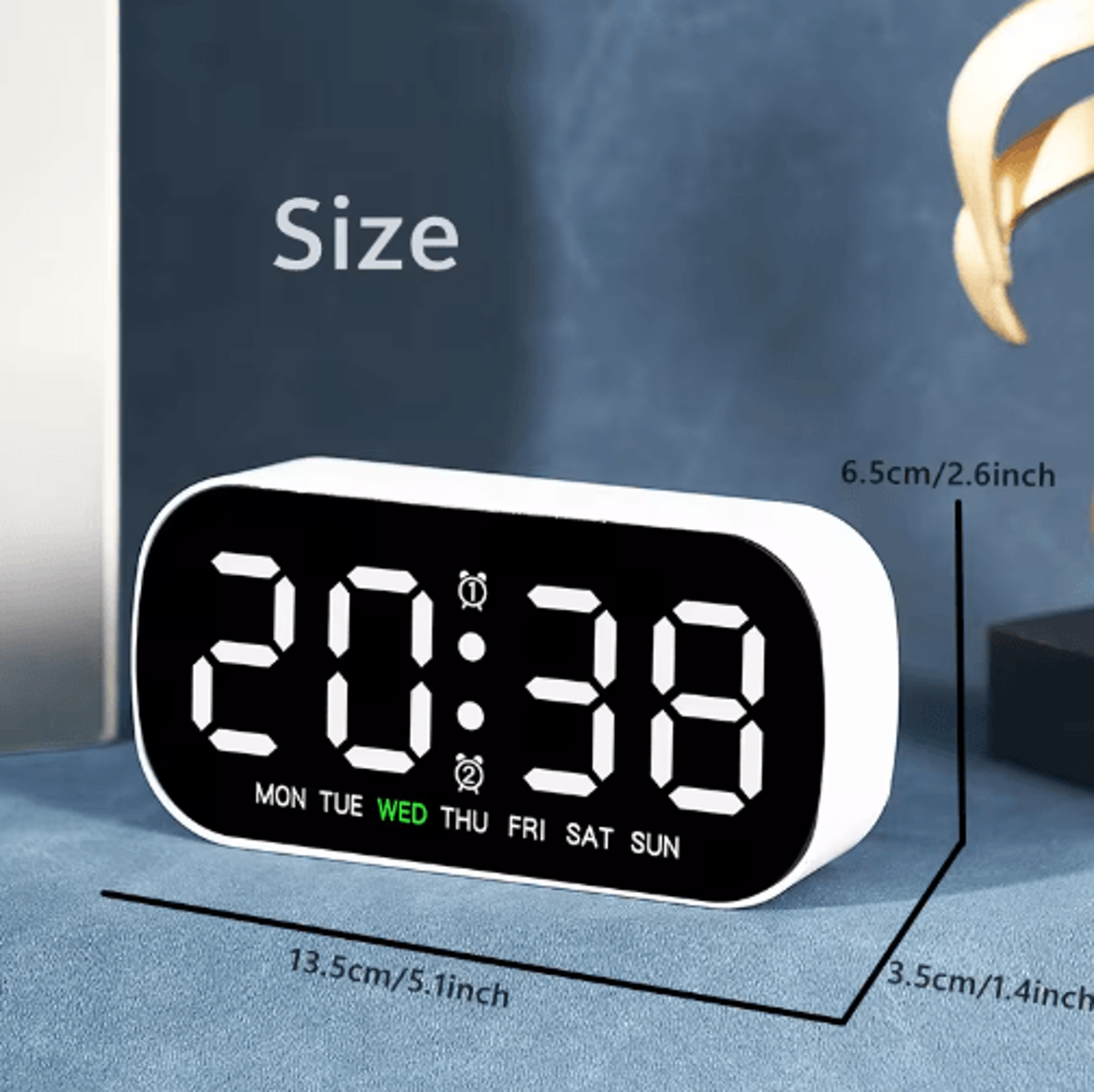 USB Digital Alarm Clock  Dual Alarms Temperature  5Level Brightness 0