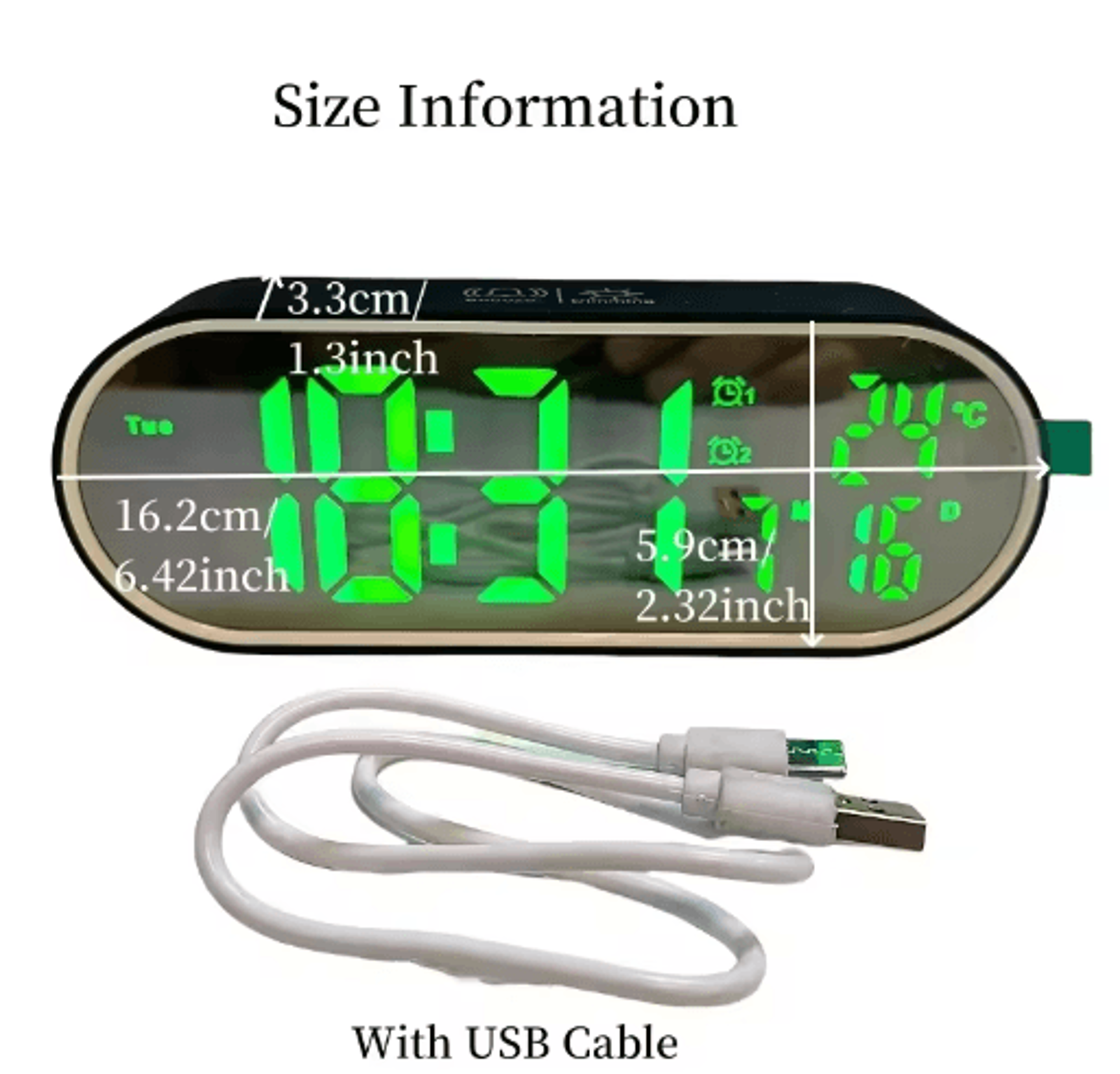 Rechargeable LED Mirror Alarm Clock  Dual Alarms Voice Control  Temperature Display 8