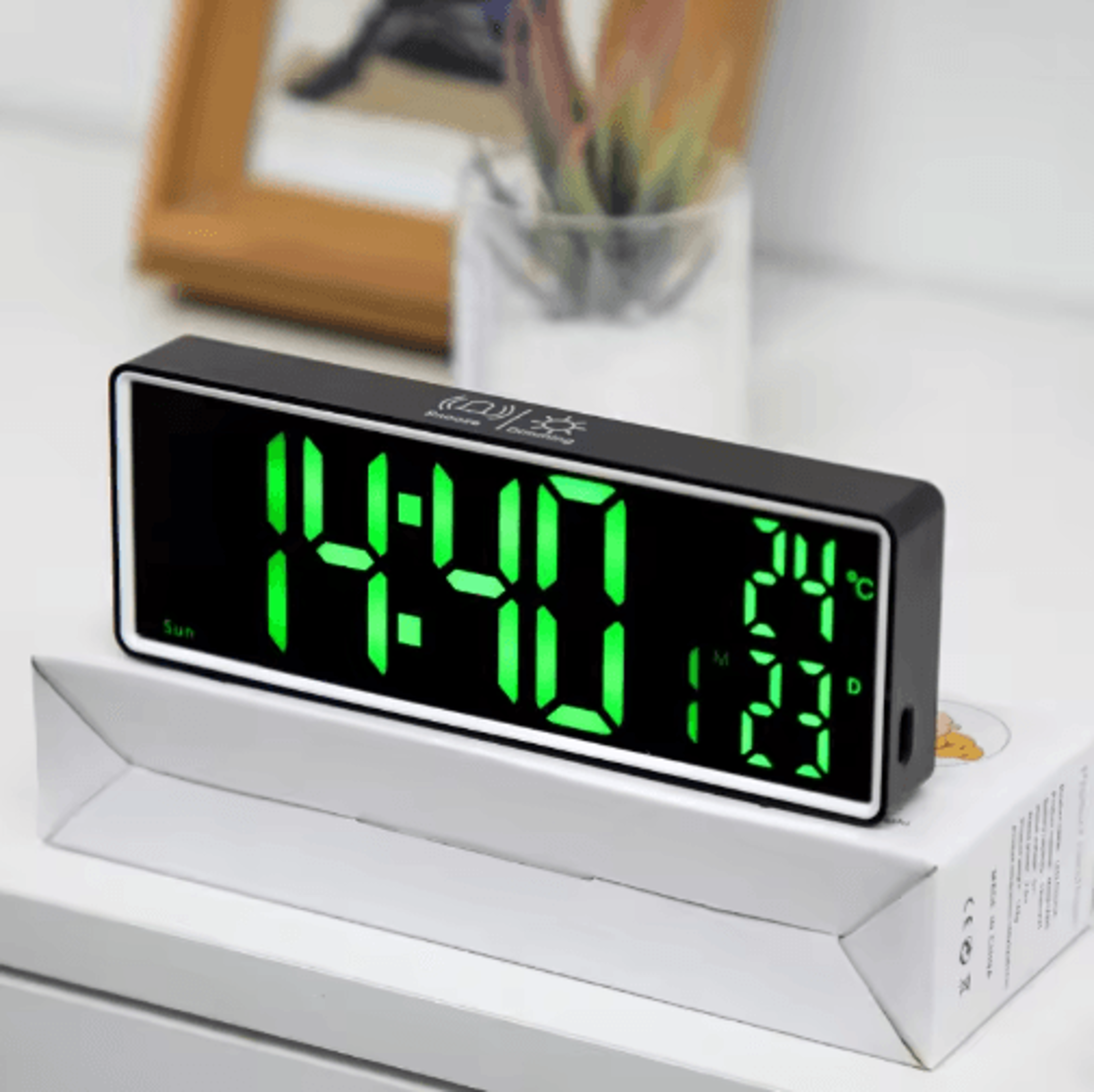 Rechargeable LED Mirror Alarm Clock  Dual Alarms Voice Control  Temperature Display 2