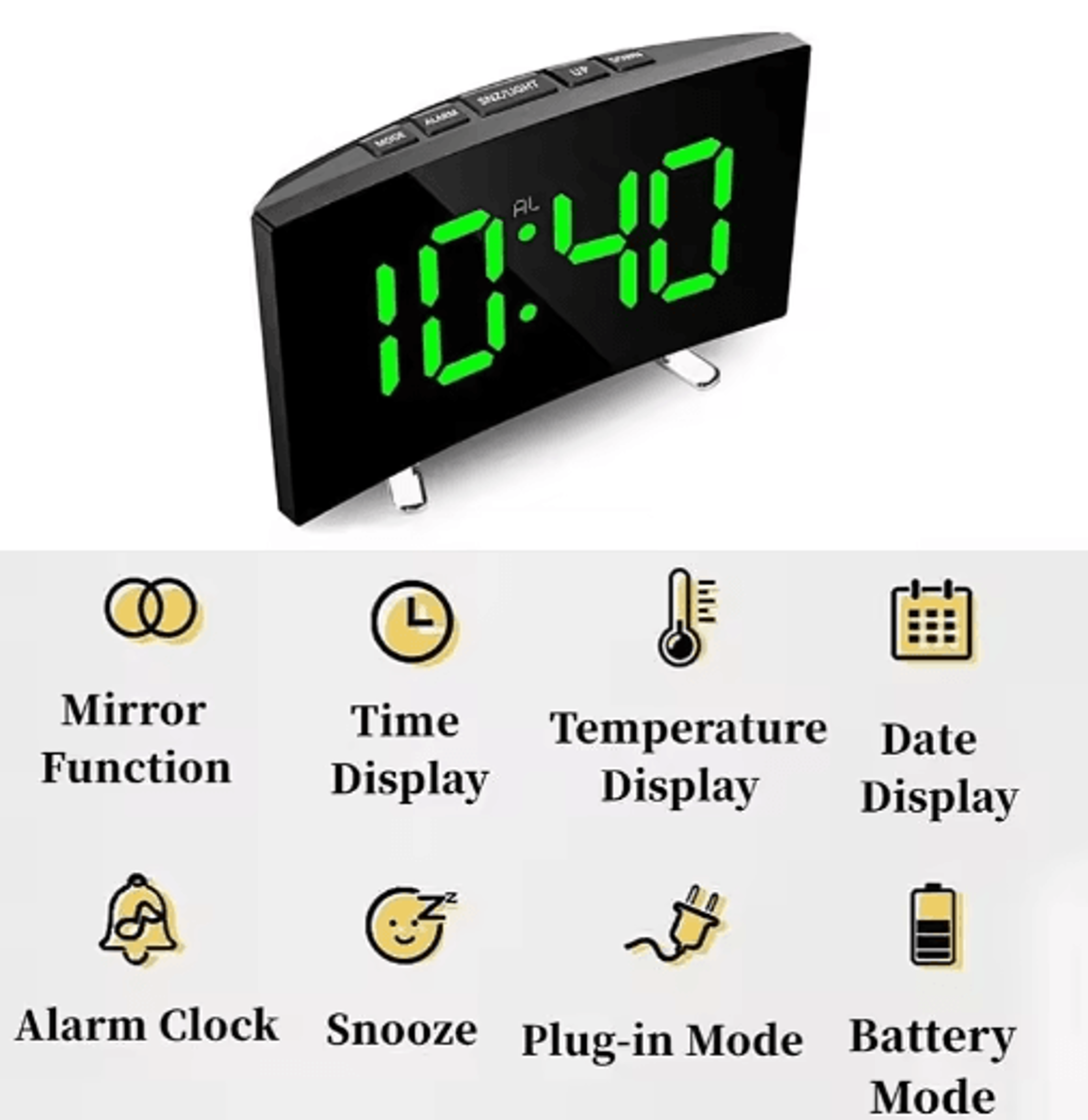 Mirror Digital Alarm Clock  LED Temperature  Date Display With Snooze 2