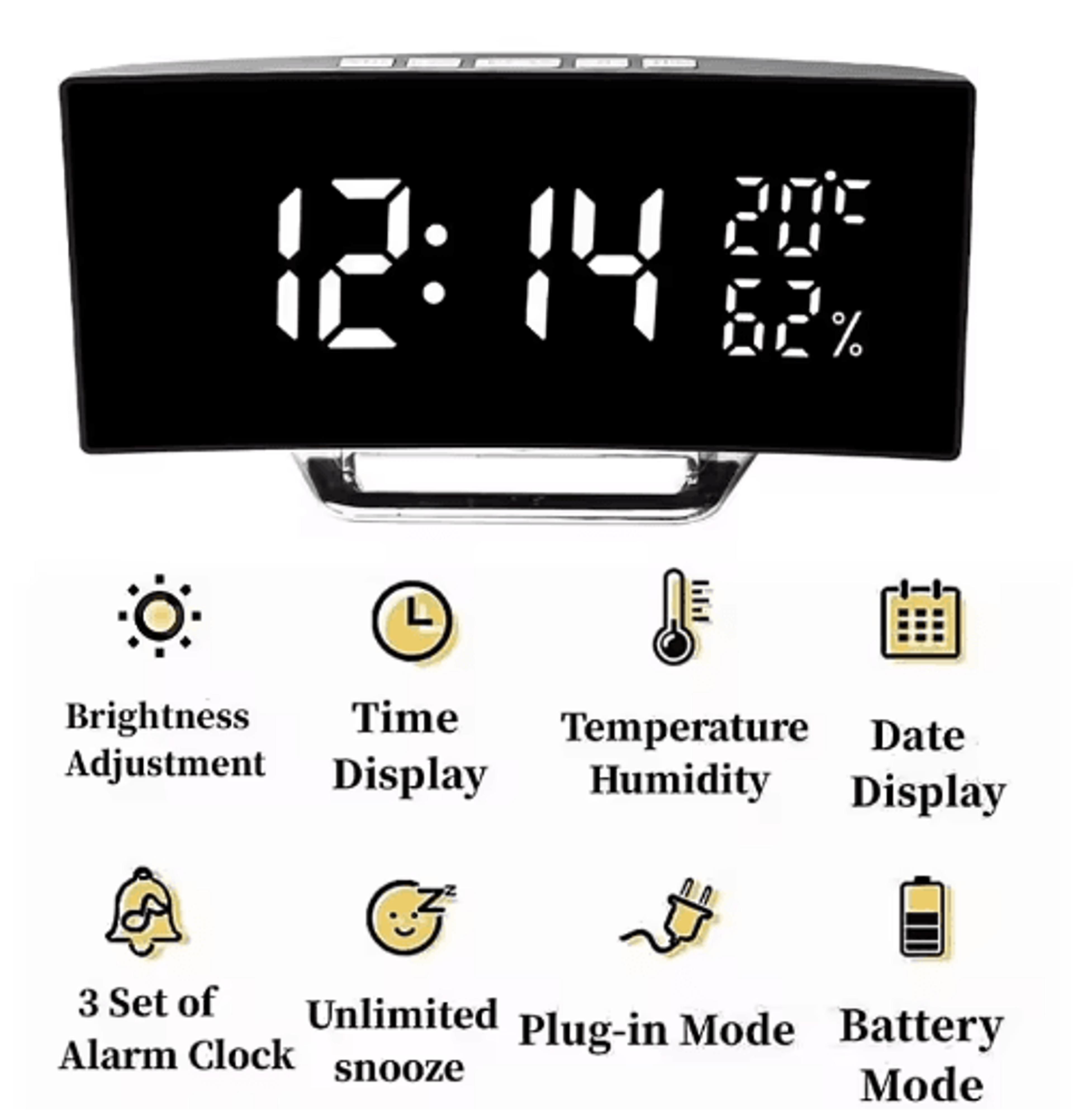 Mirror Digital Alarm Clock  LED Temperature  Date Display With Snooze 4