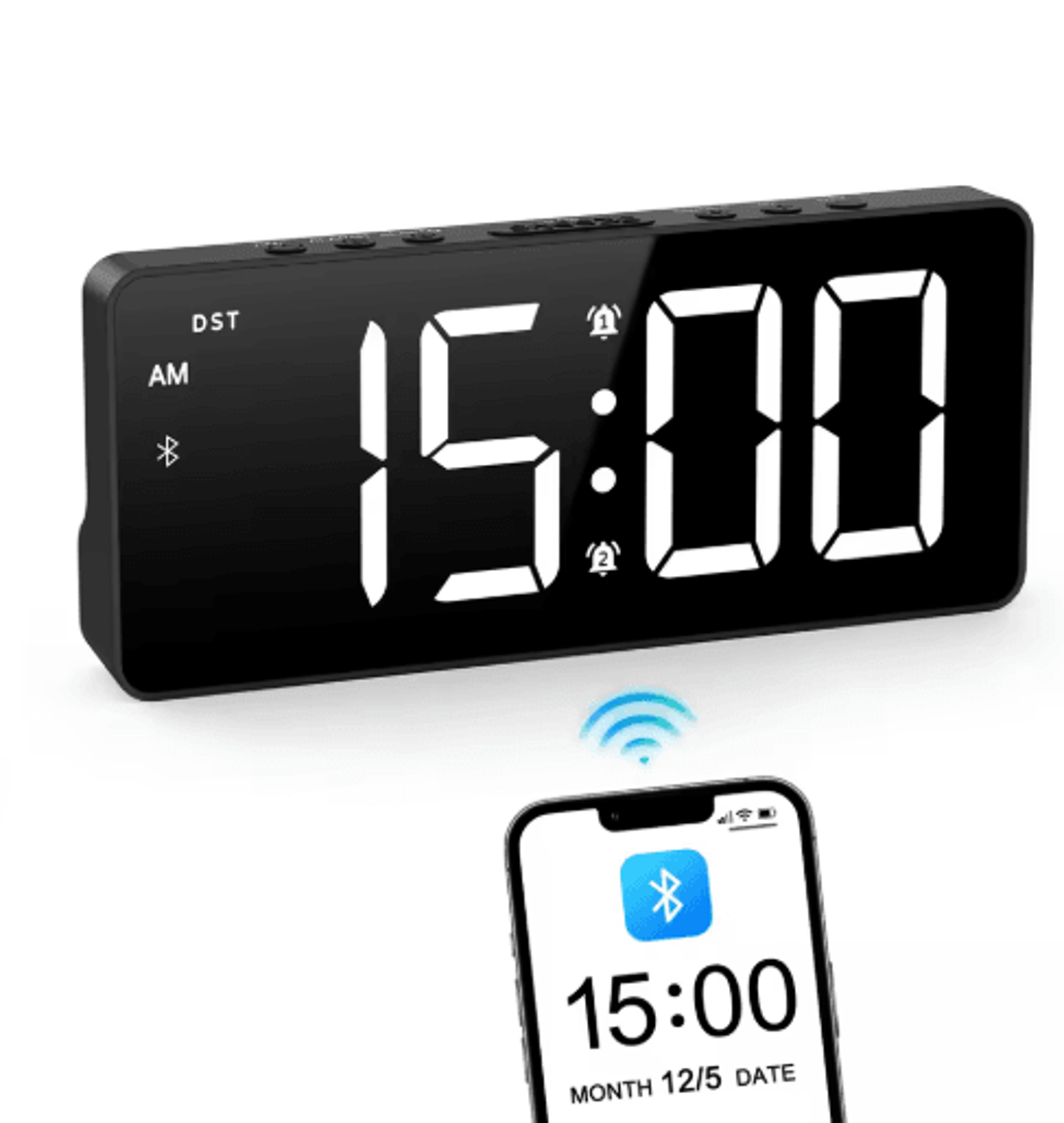 ORIA 7Inch LED Alarm Clock  Bluetooth Time Sync With Dual Alarms 1