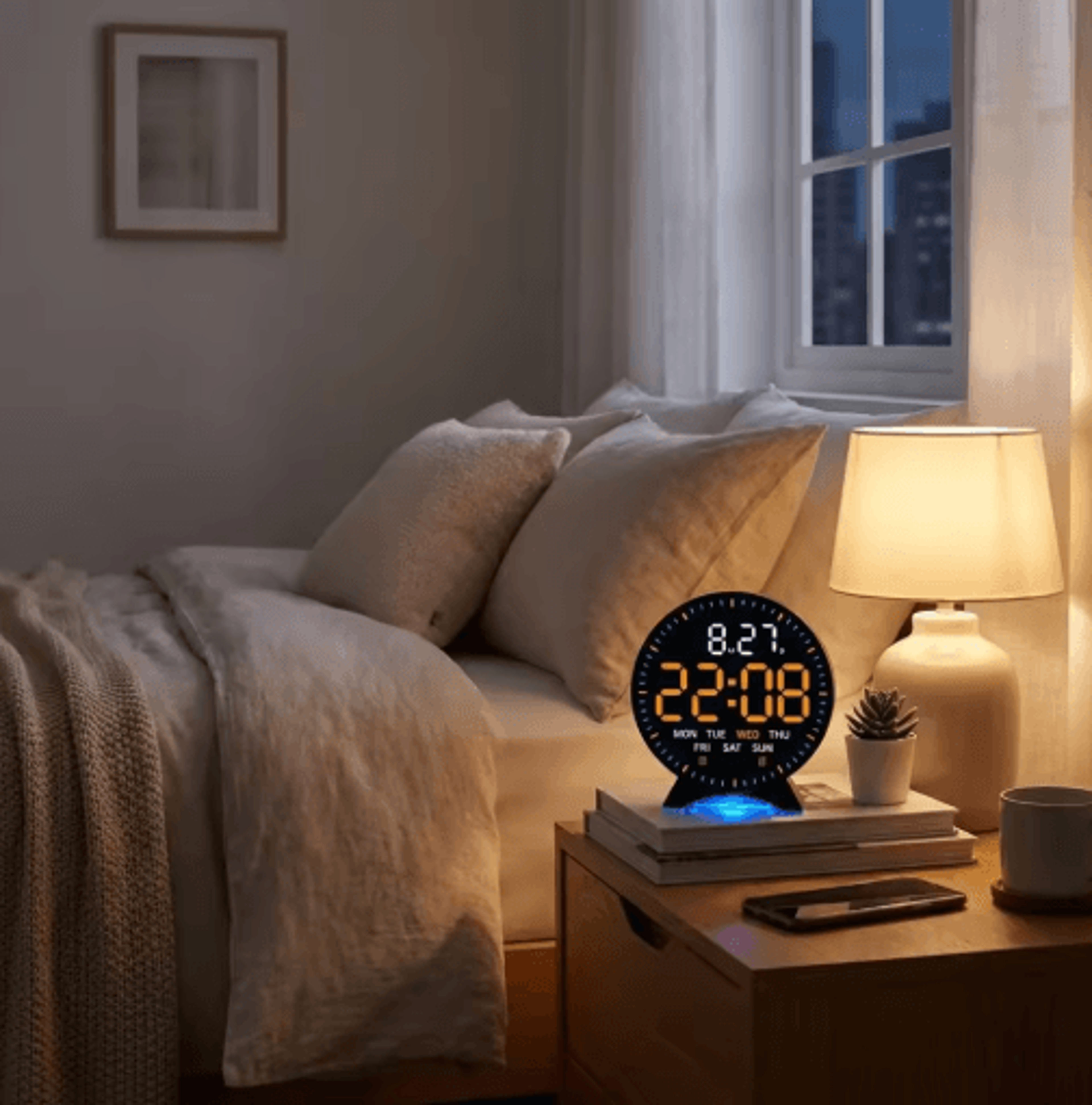 LED Digital Alarm Clock  Date Week  Adjustable Brightness Display 0