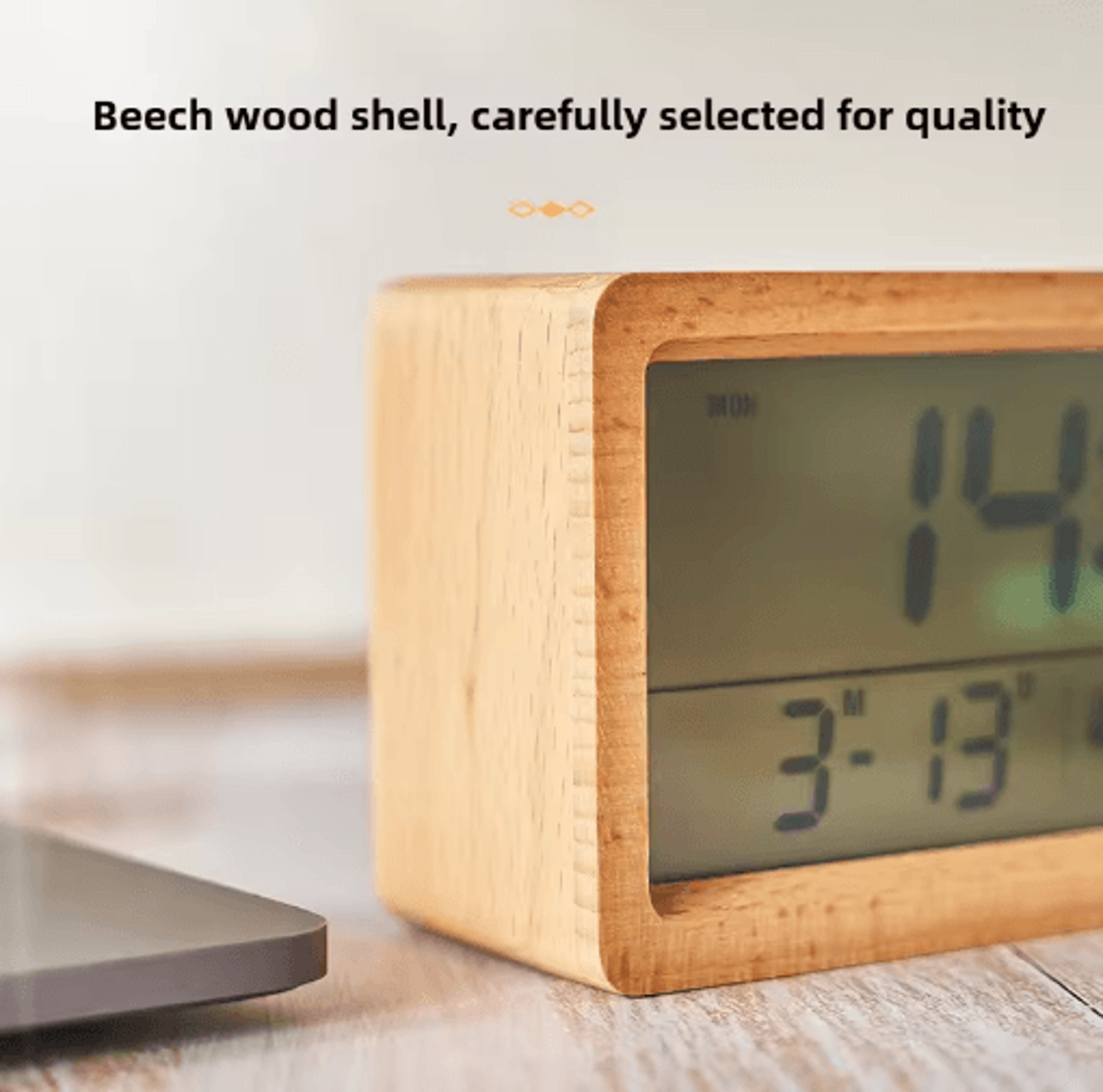 Large Screen Wooden Digital Alarm Clock  Temperature Humidity  Date Display 5