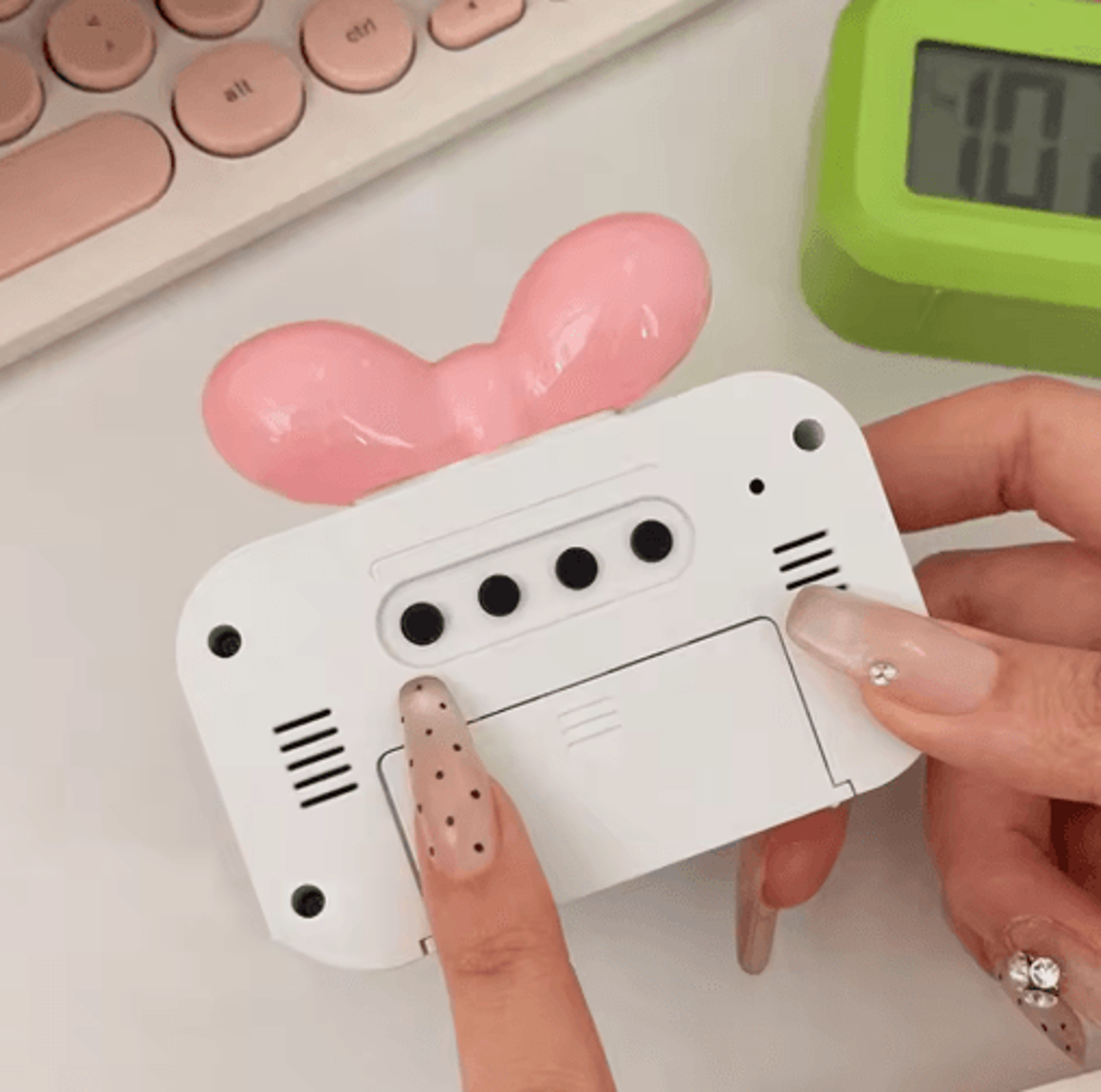 Cute Bowknot LED Alarm Clock  Mini Night Light  Temperature Display 5