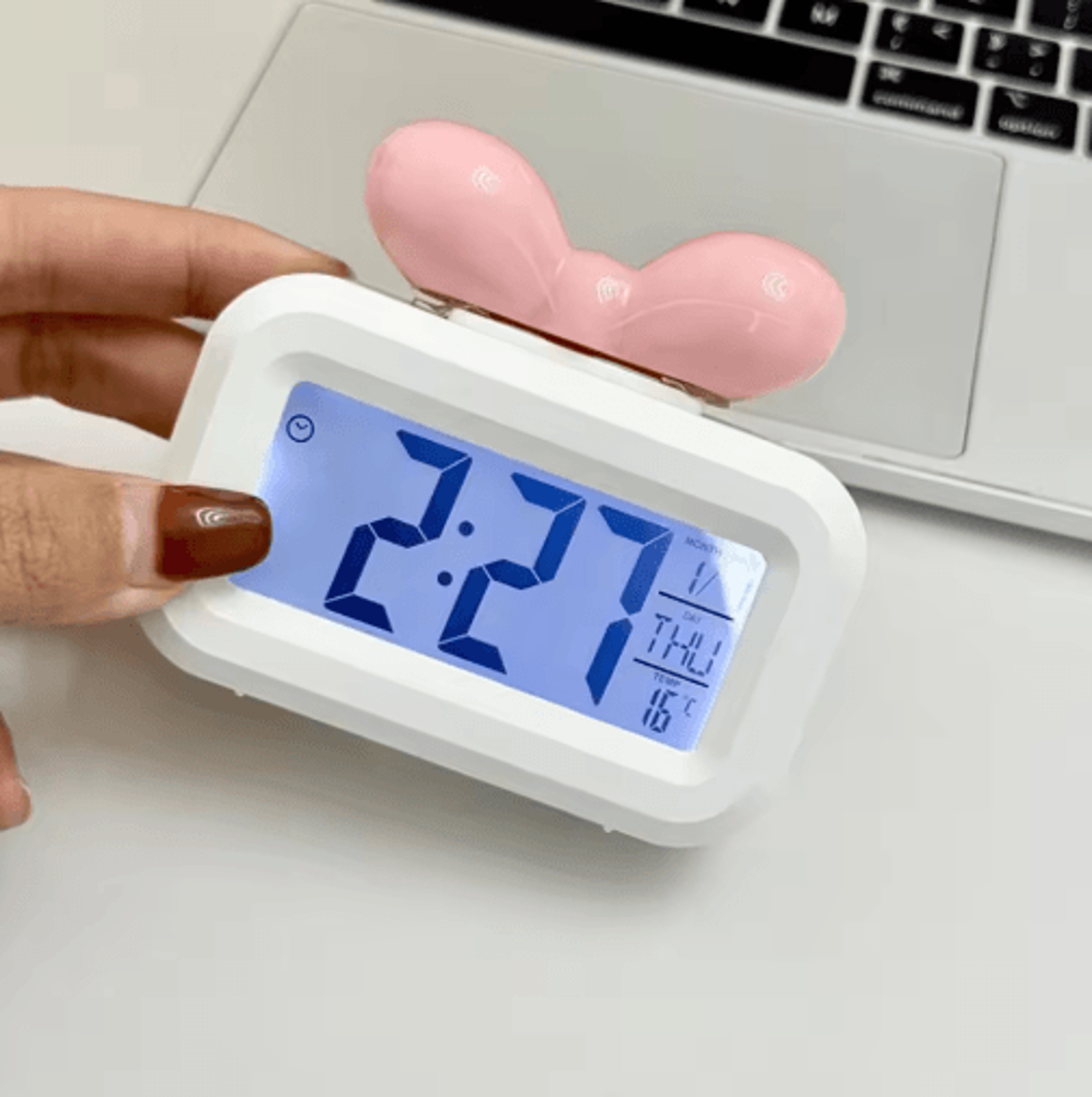 Cute Bowknot LED Alarm Clock  Mini Night Light  Temperature Display 2