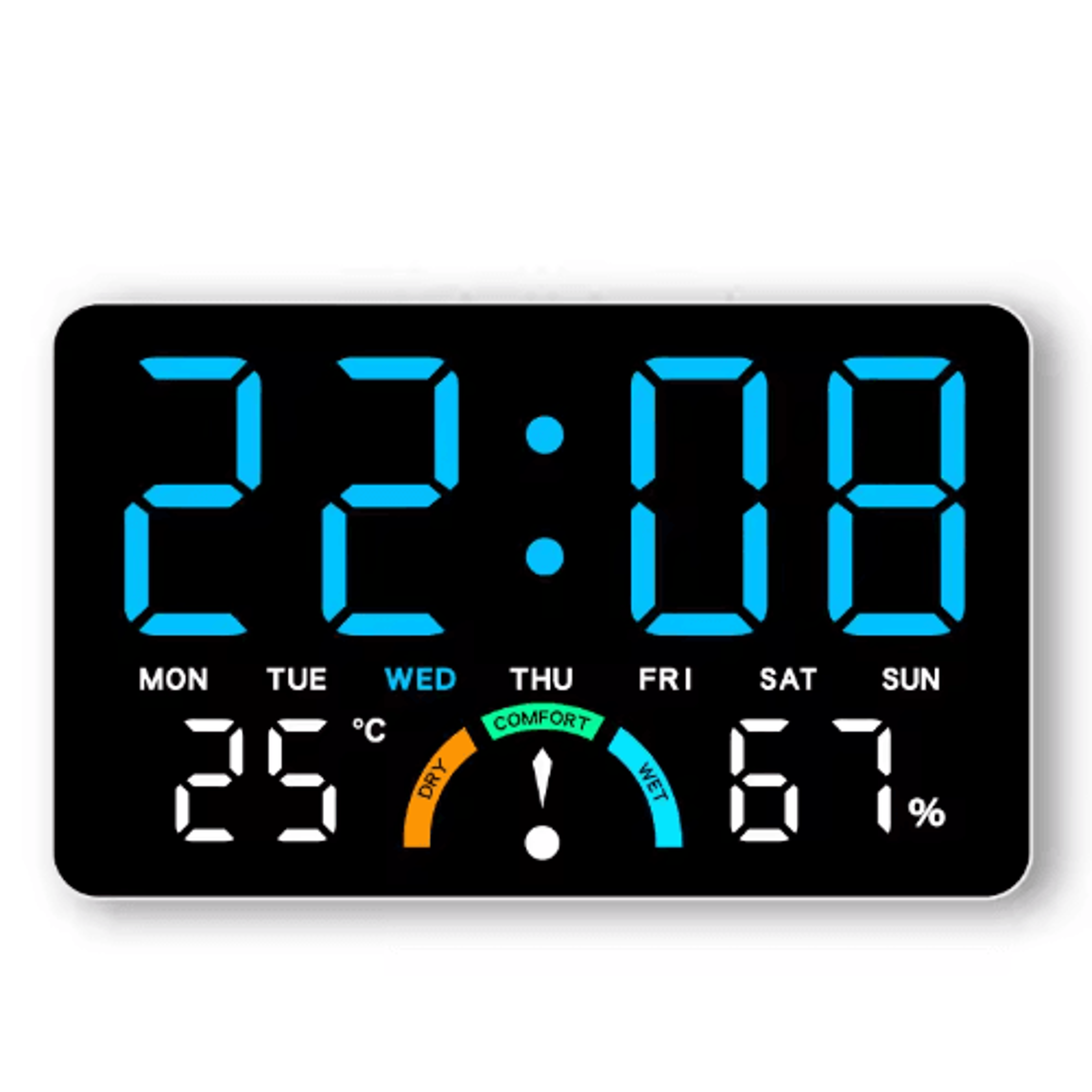 Digital LED Alarm Clock  Temperature Humidity  Comfort Level Display 3