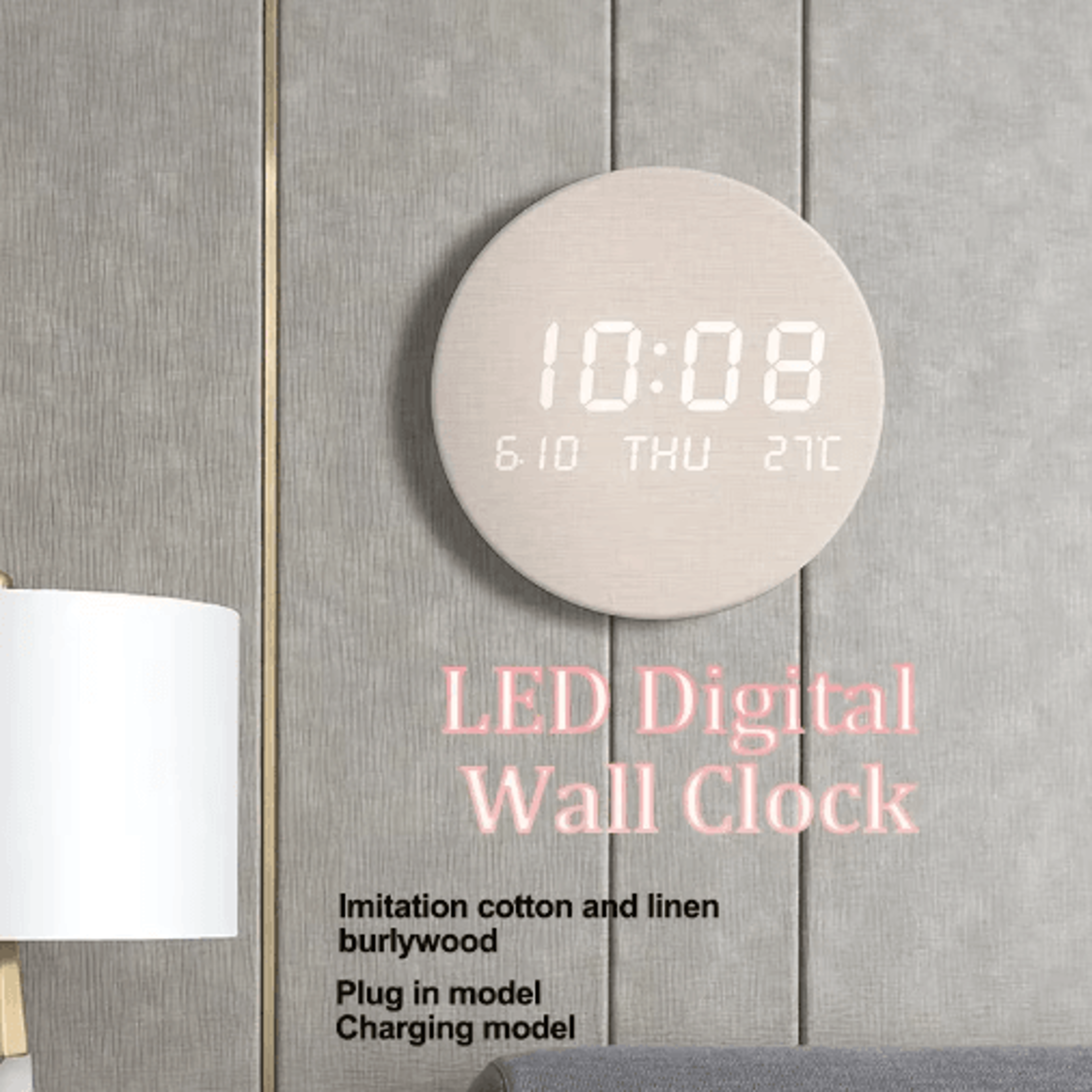 LED Digital Wall Clock Silent Time Date  Temperature Display 7