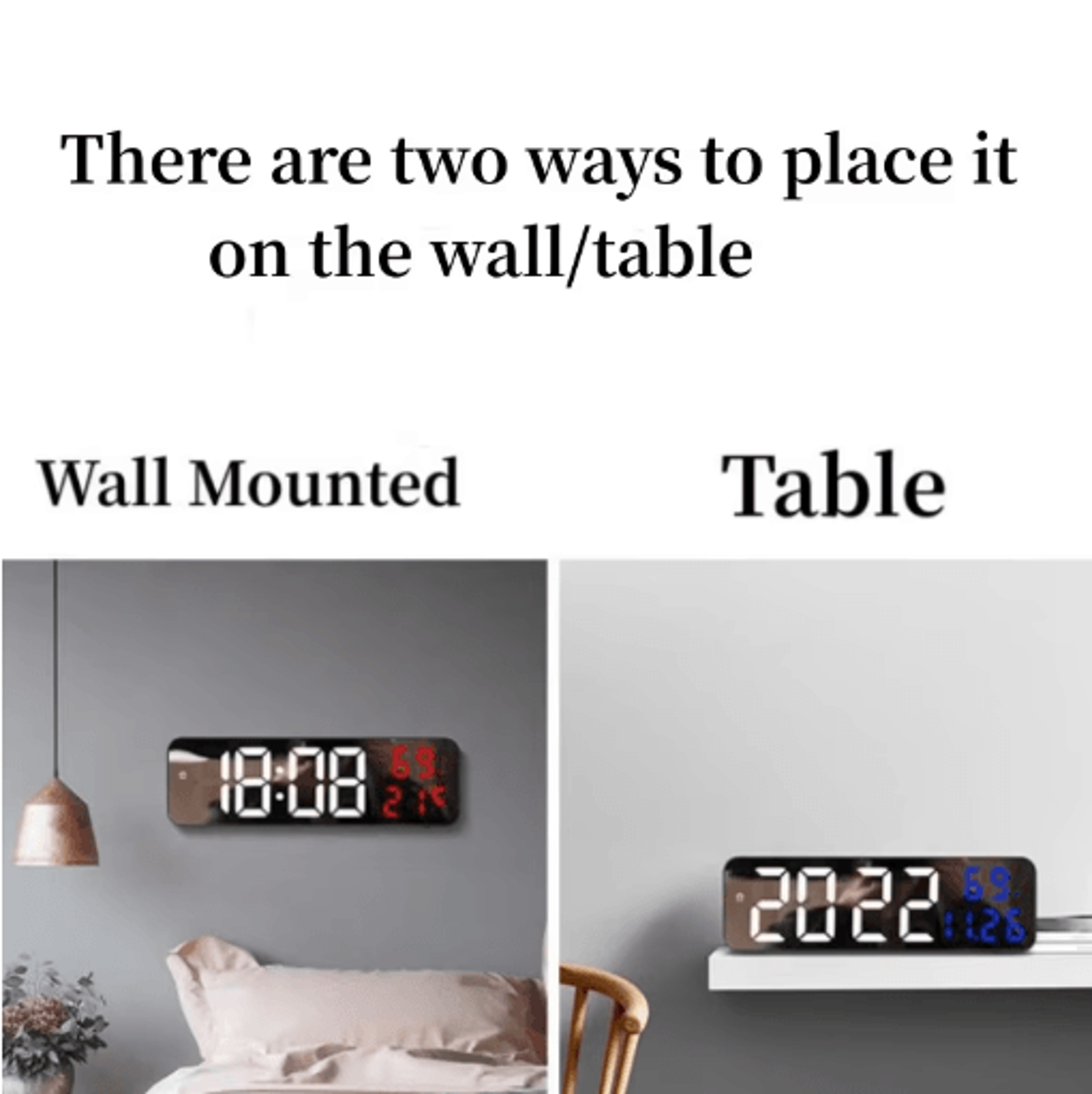 9Inch Digital Wall Clock  Temperature Humidity  LED Alarm Display 5
