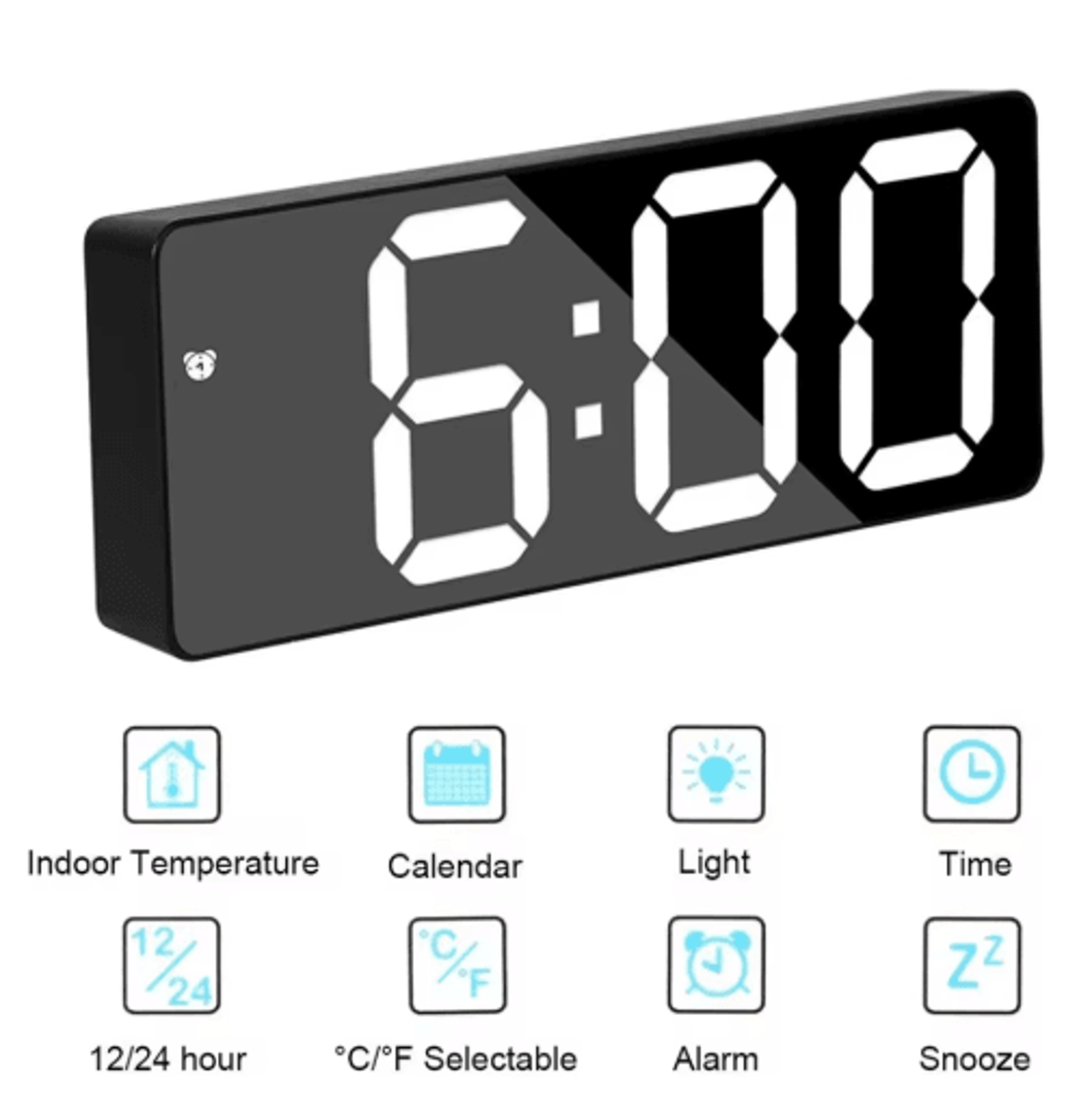 LED Digital Alarm Clock Temperature Display  Adjustable Brightness 10