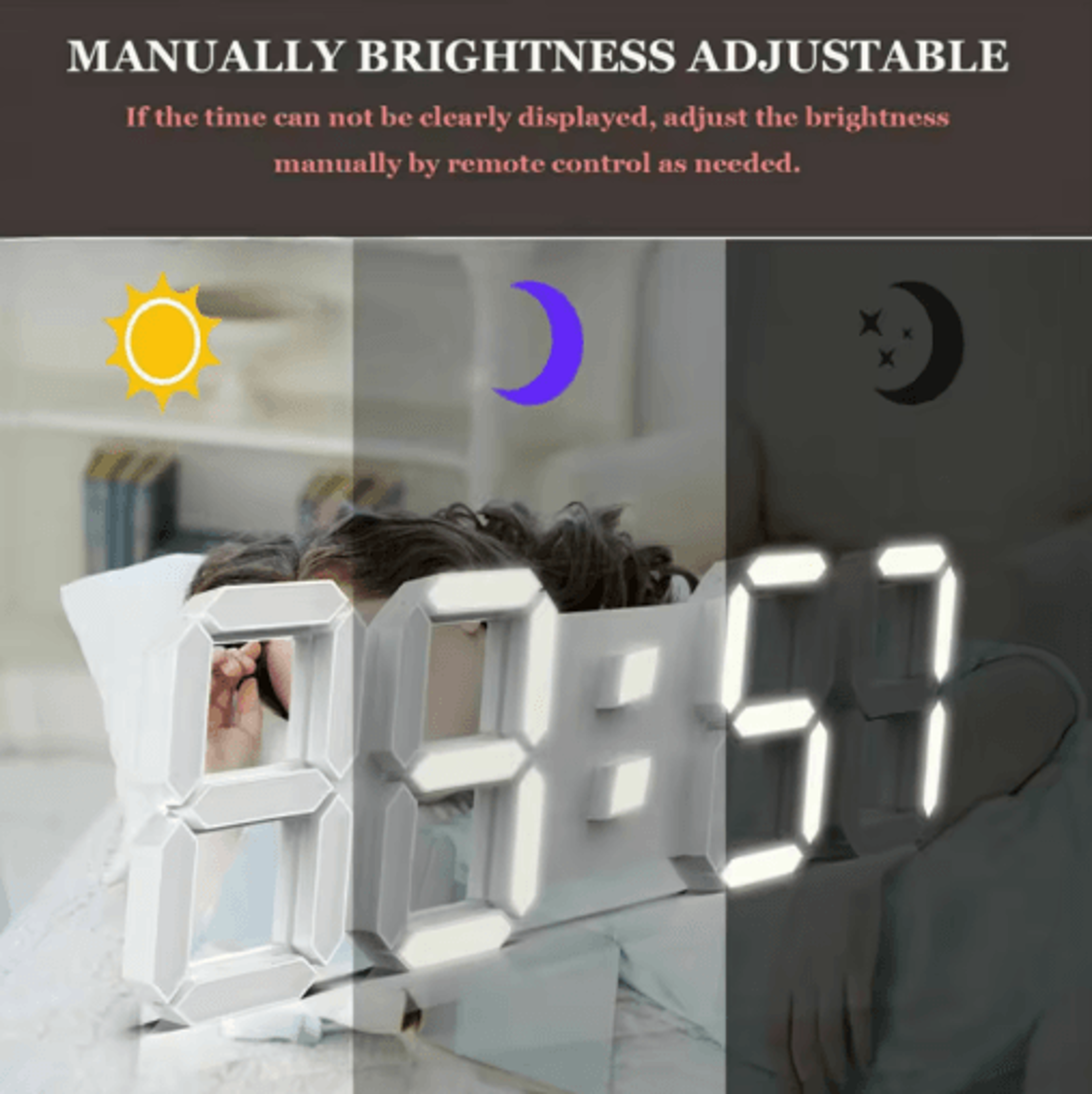 Modern 3D LED Wall Clock  USB Digital Alarm  Timer Display 3