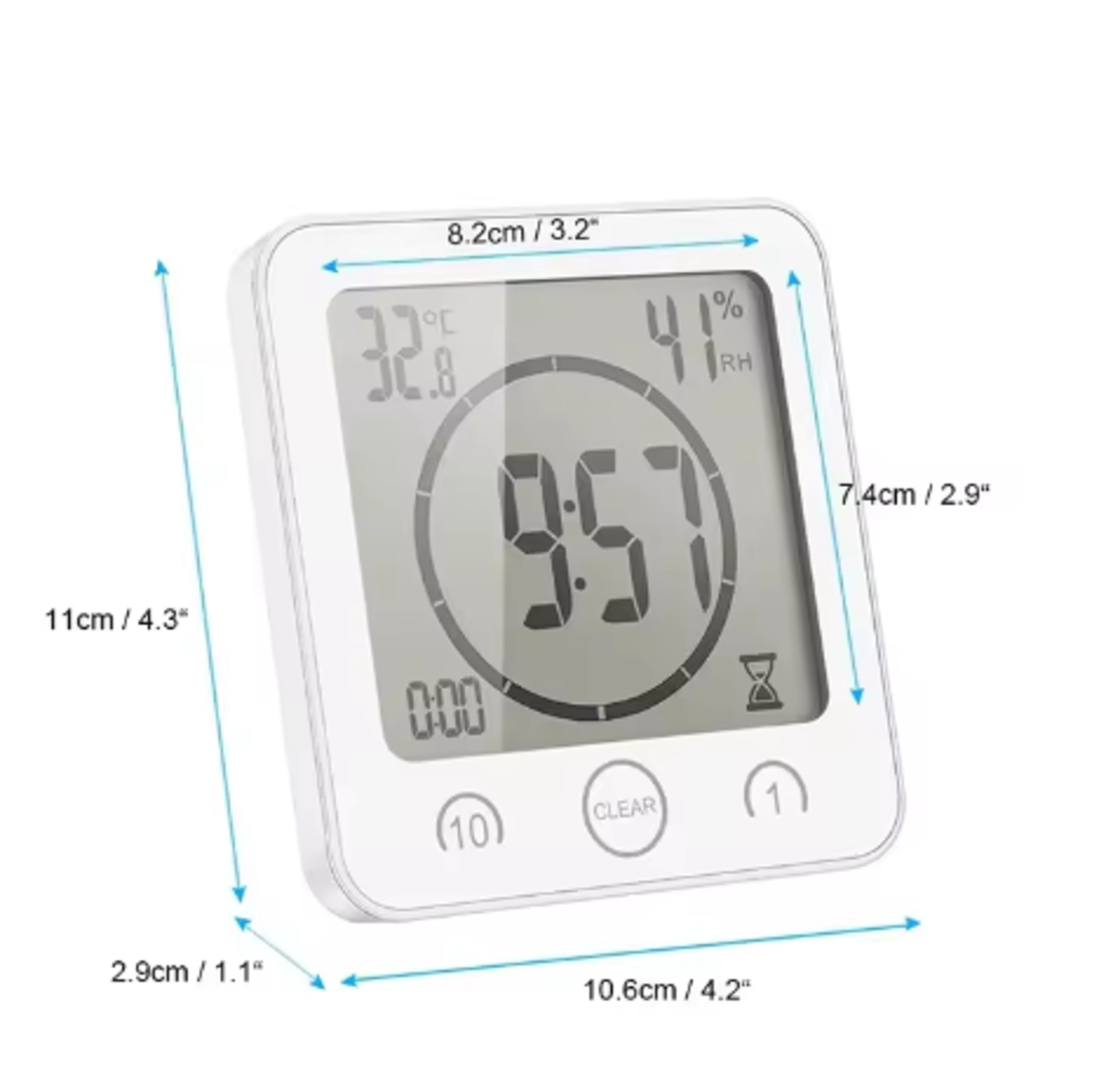 LCD Waterproof Bathroom Clock  Timer Temperature  Humidity Display 9