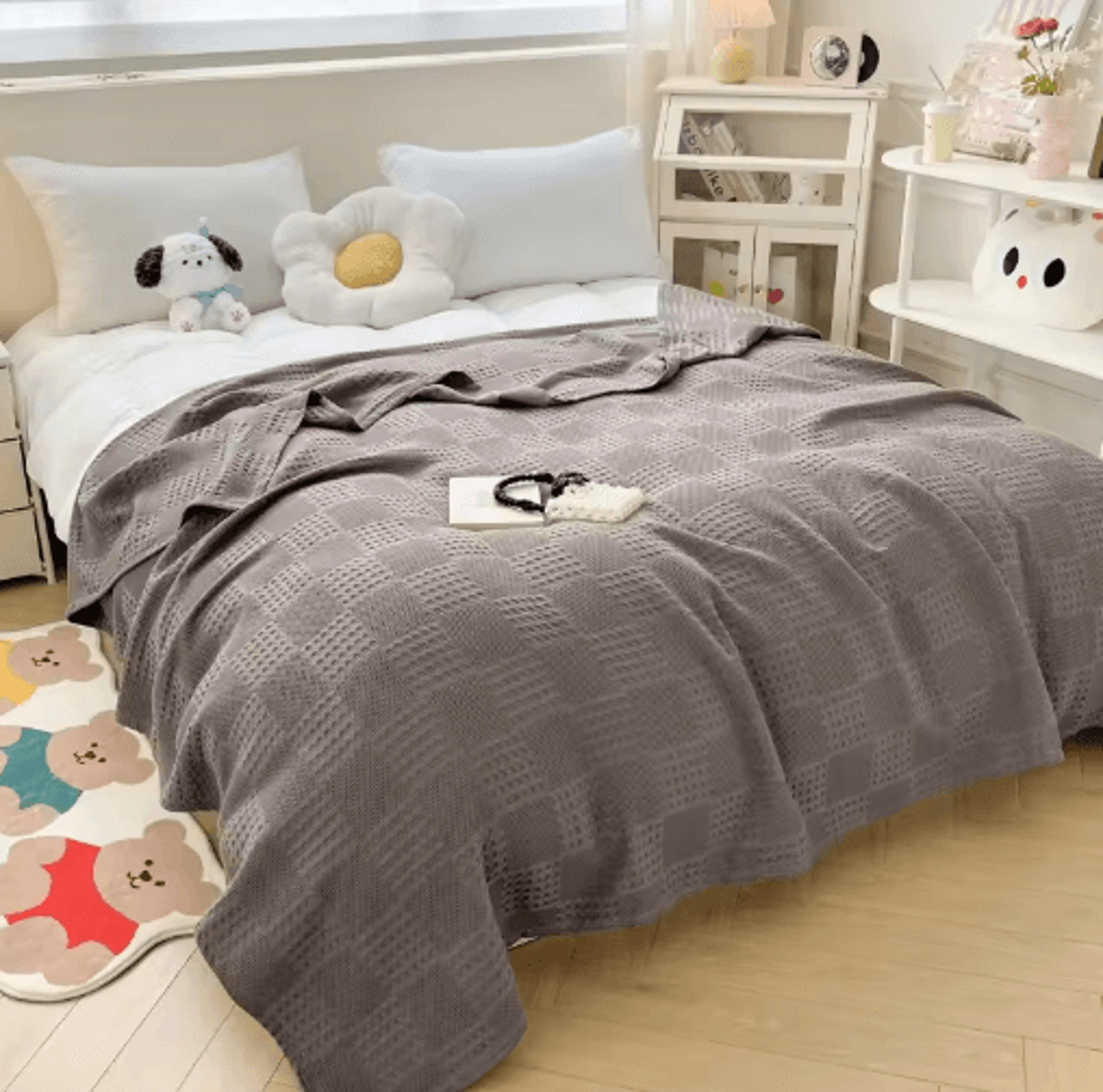 100 Cotton Waffle Throw Blanket  Breathable Plaid Bed  Sofa Cover 5