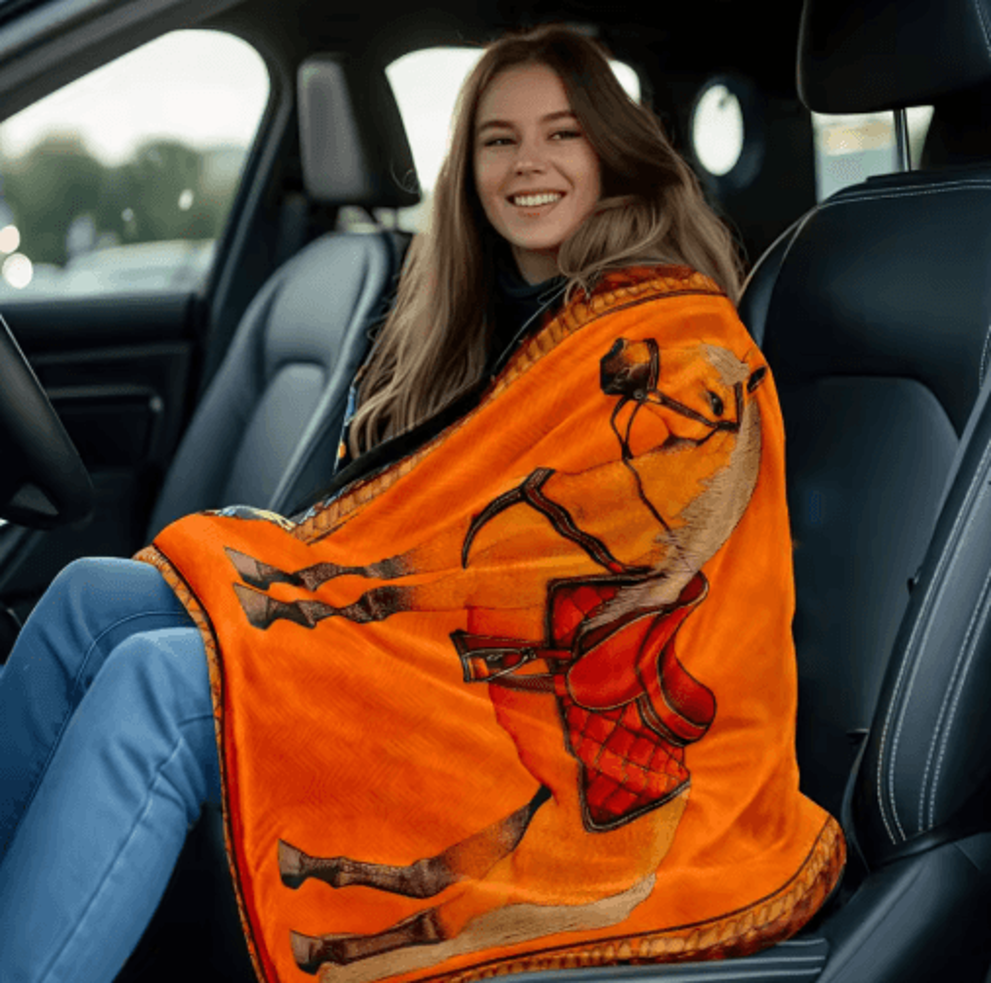 Cozy Horse Print Fleece Blanket  Equestrian Stallion Sofa  Bed Throw 3