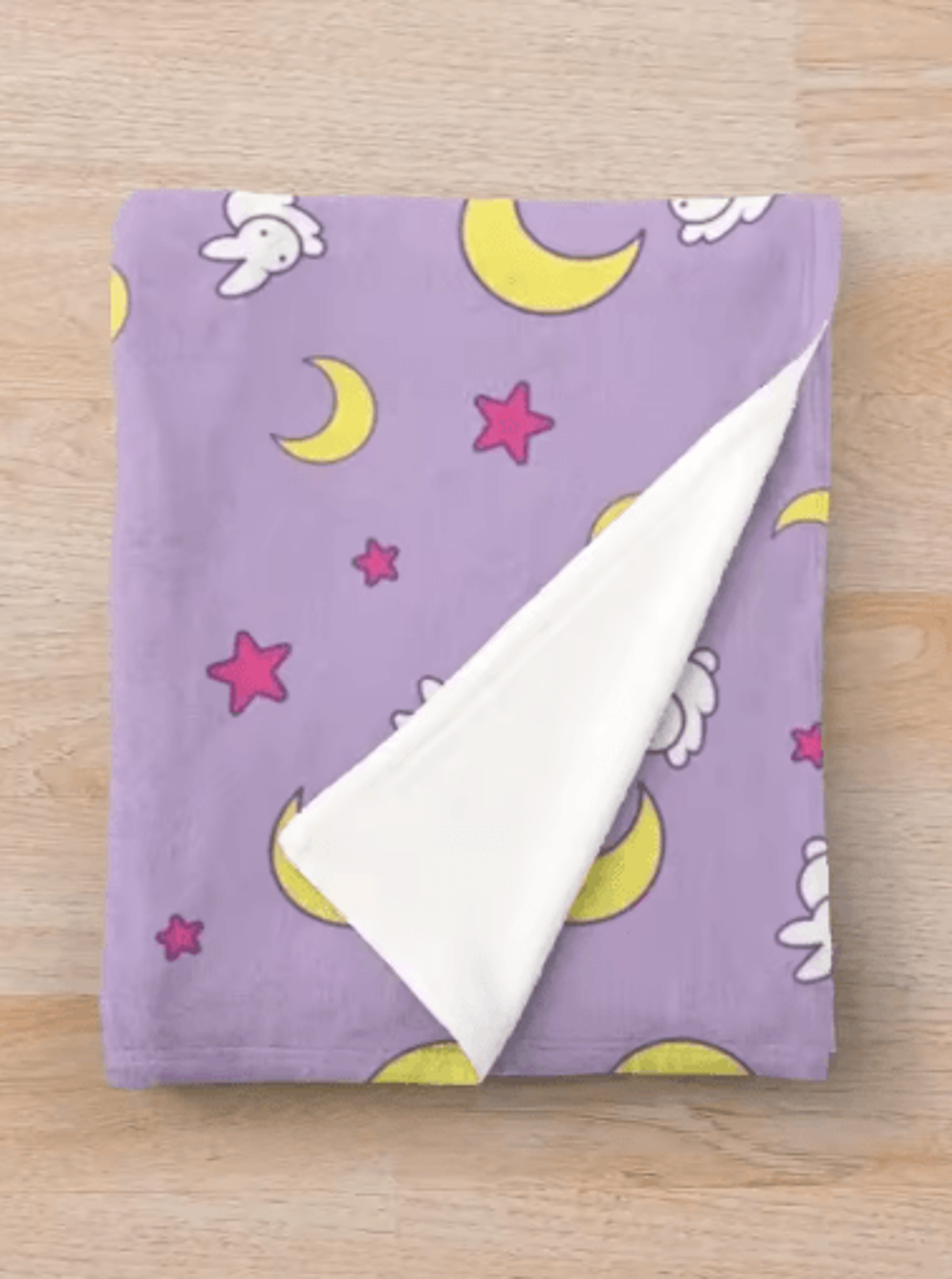 Usagi Sailor Moon Throw Blanket  Kawaii Crescent Moon  Bunny Design 5