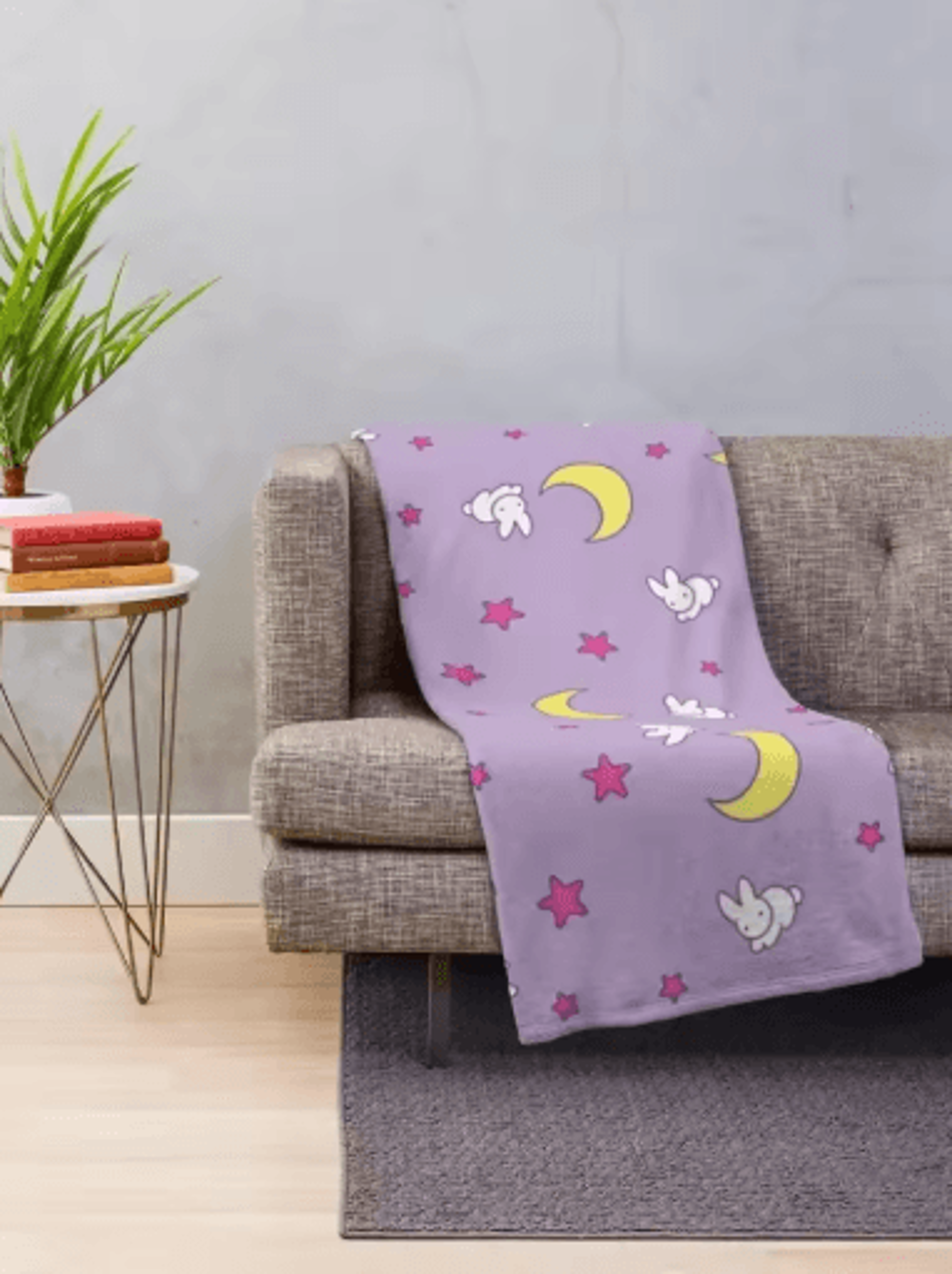 Usagi Sailor Moon Throw Blanket  Kawaii Crescent Moon  Bunny Design 0