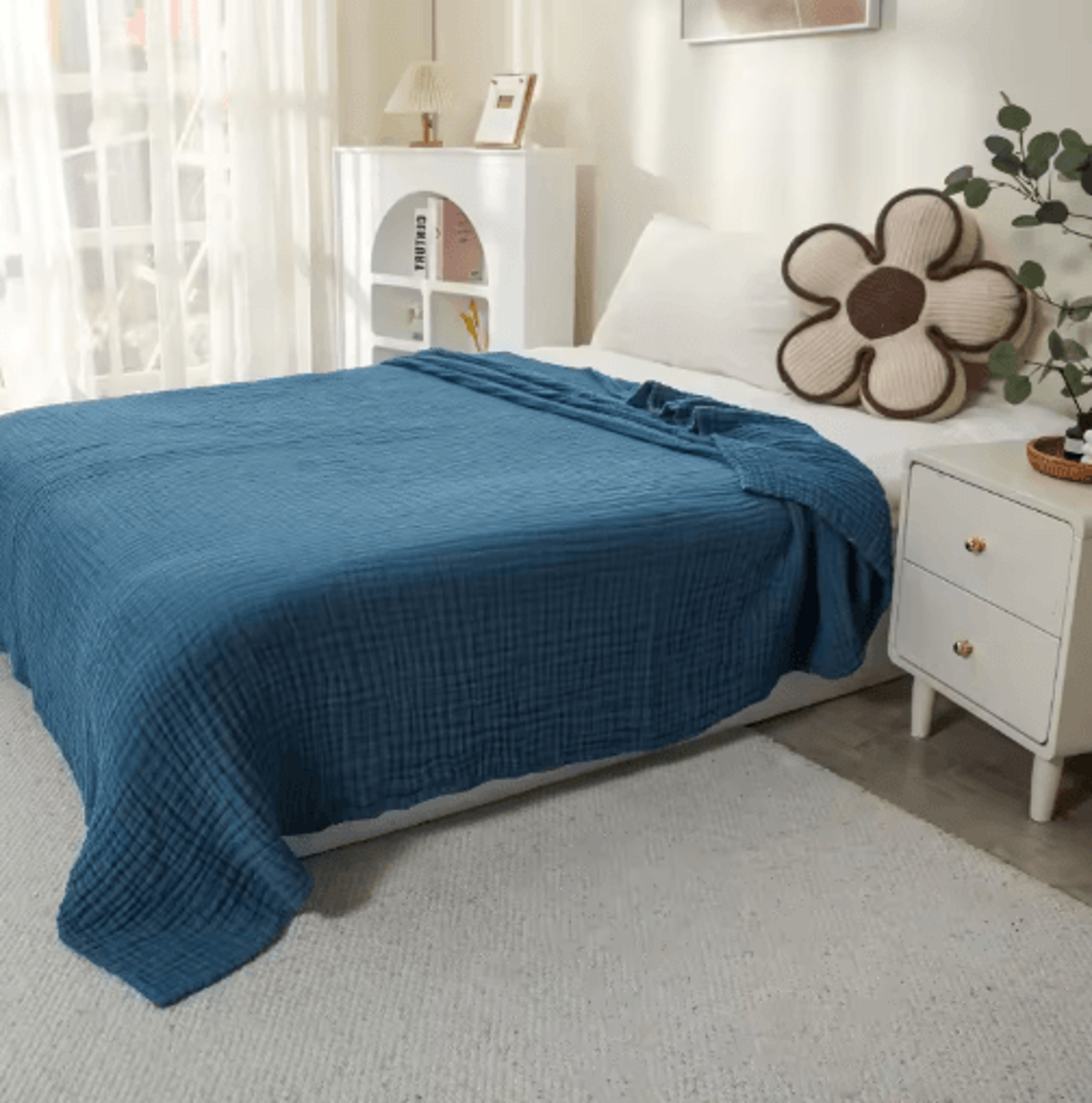 100 Cotton Muslin Throw Blanket  6Layer Breathable Boho Sofa  Bed Cover 2
