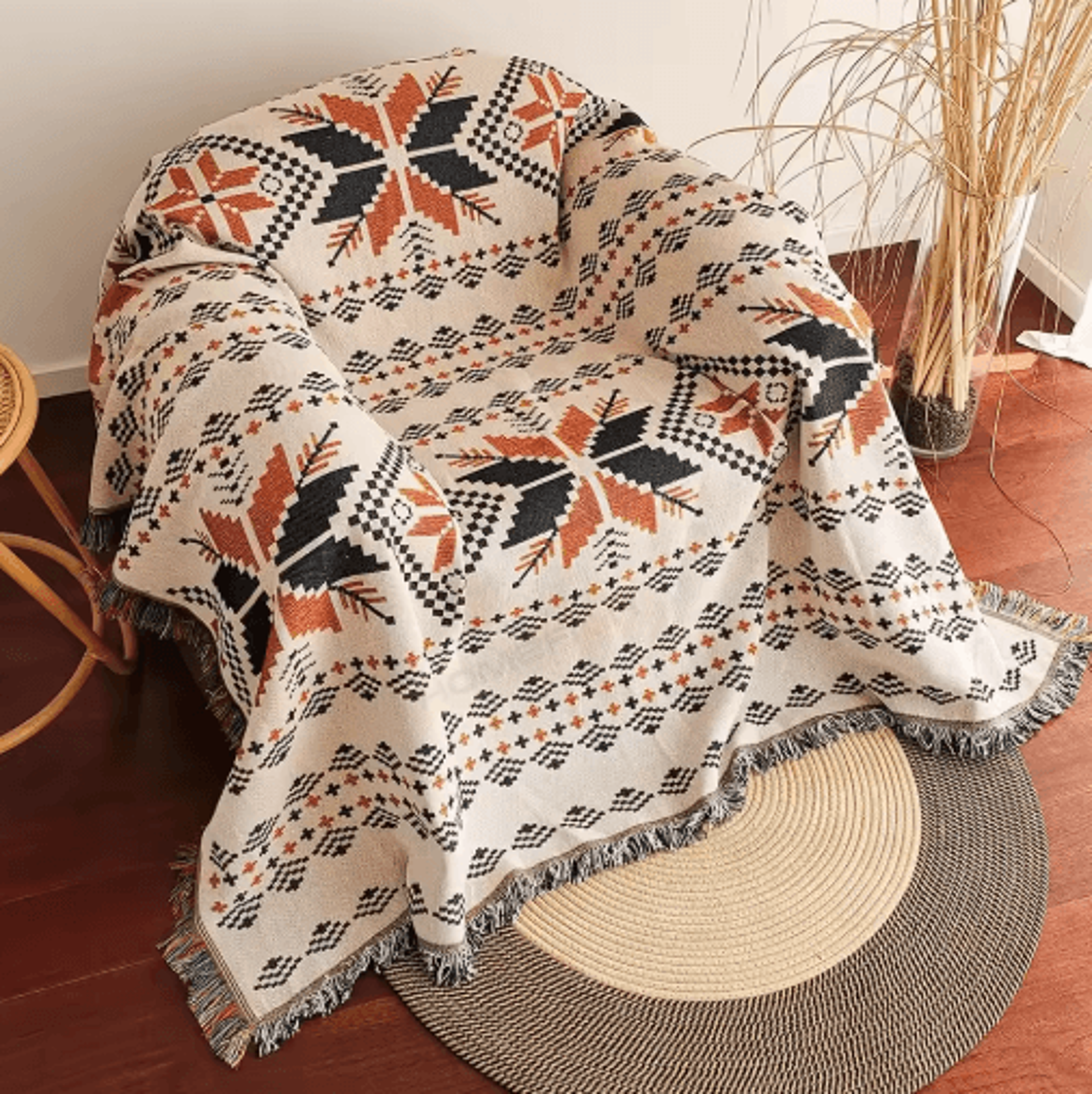 Oversized Aztec Woven Throw Blanket  Boho Southwestern Geometric Tapestry 2