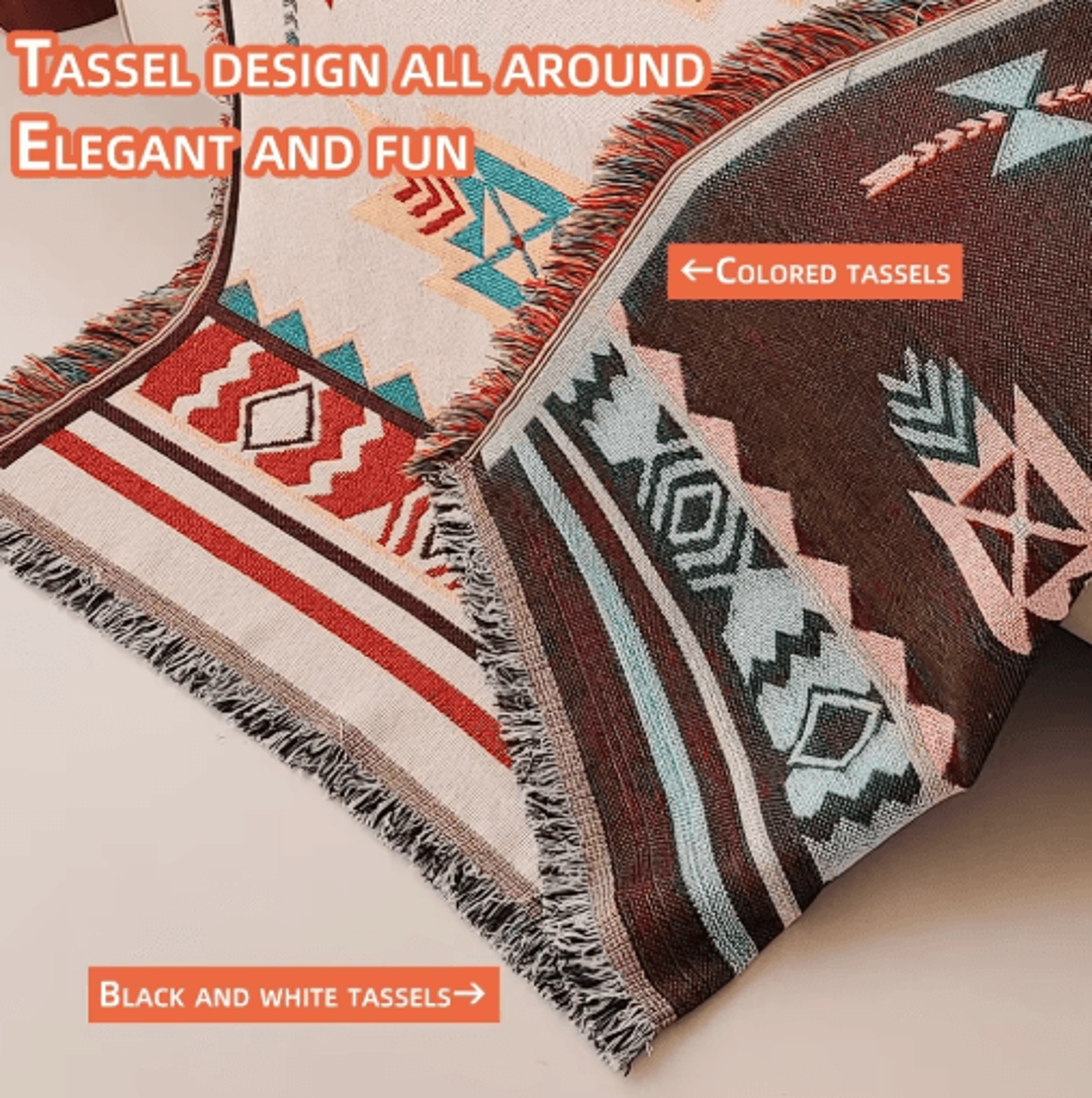 Oversized Aztec Woven Throw Blanket  Boho Southwestern Geometric Tapestry 3