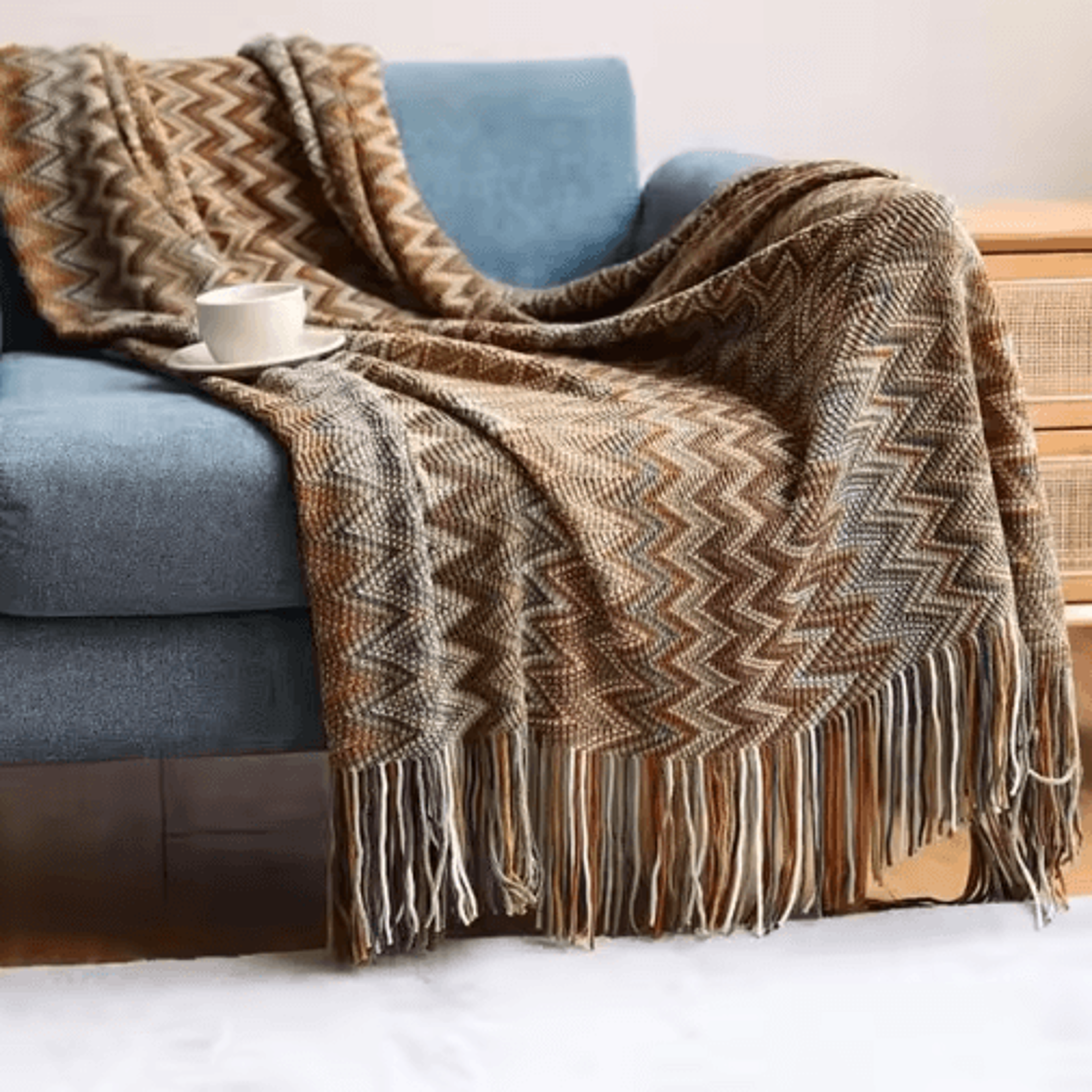 Retro Bohemian Knitted Blanket  Striped Plaid Tassel Sofa  Bed Throw 2