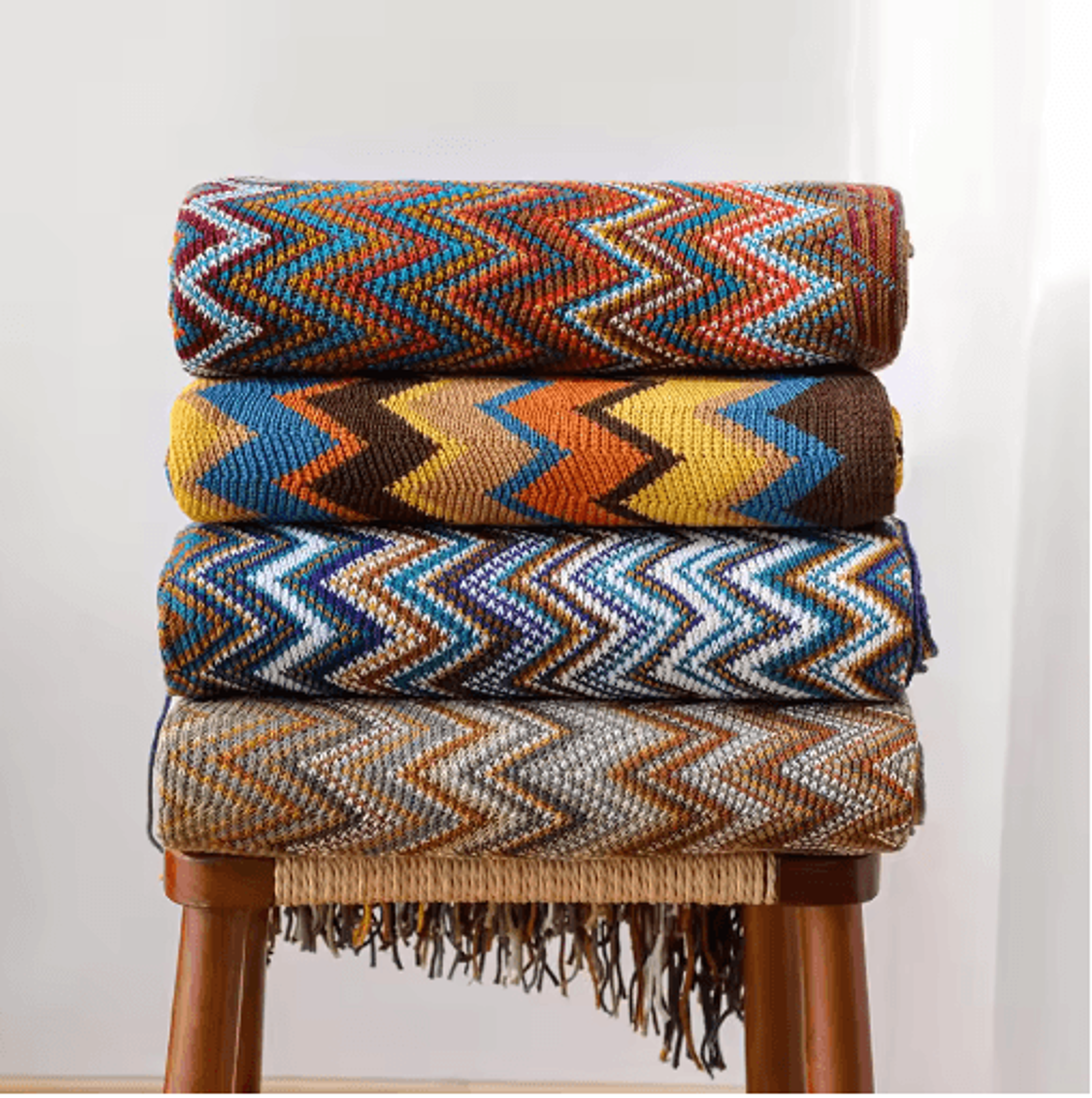 Retro Bohemian Knitted Blanket  Striped Plaid Tassel Sofa  Bed Throw 10