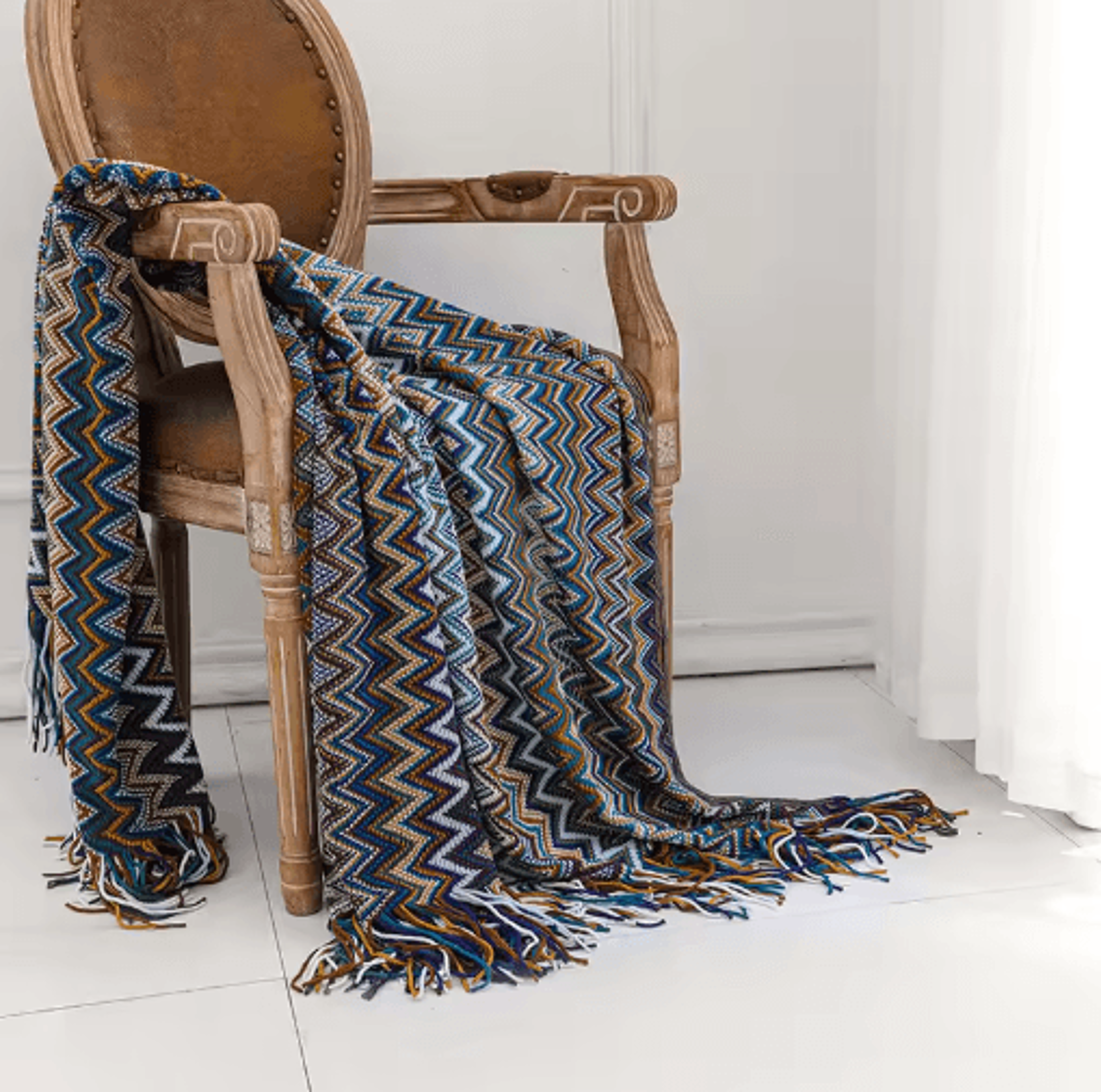 Retro Bohemian Knitted Blanket  Striped Plaid Tassel Sofa  Bed Throw 8