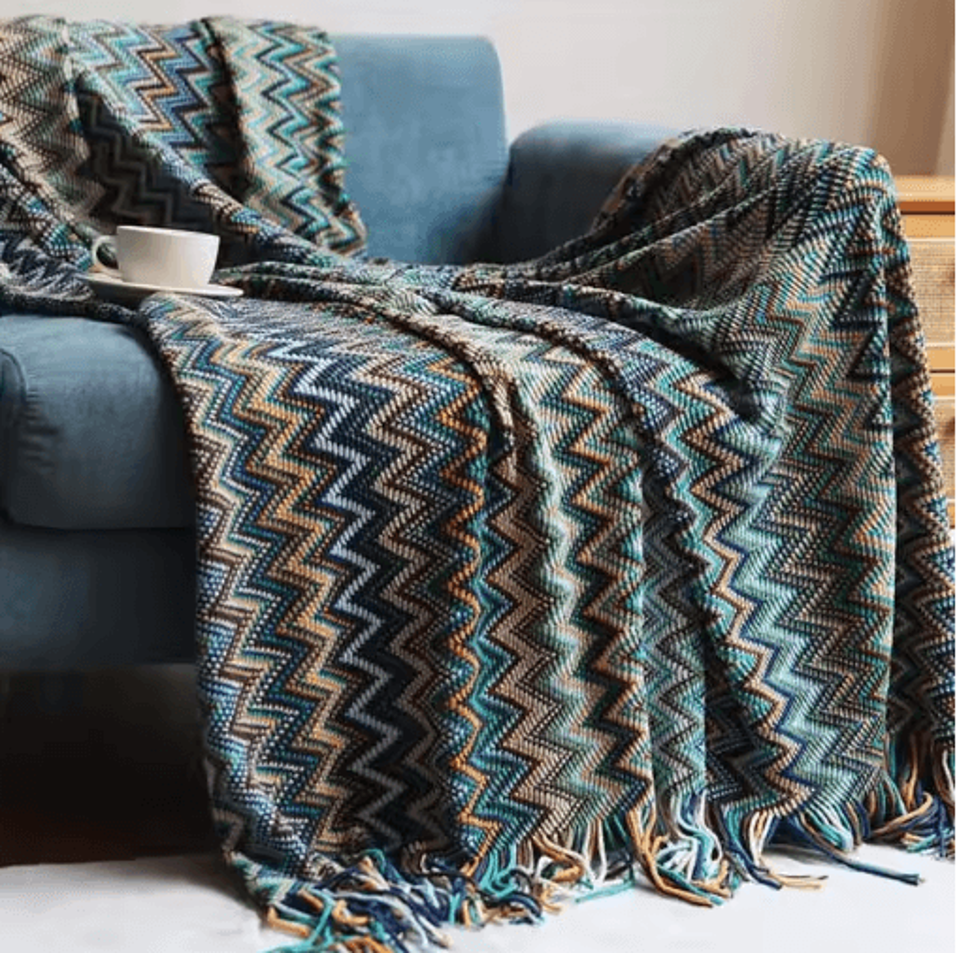 Retro Bohemian Knitted Blanket  Striped Plaid Tassel Sofa  Bed Throw 4