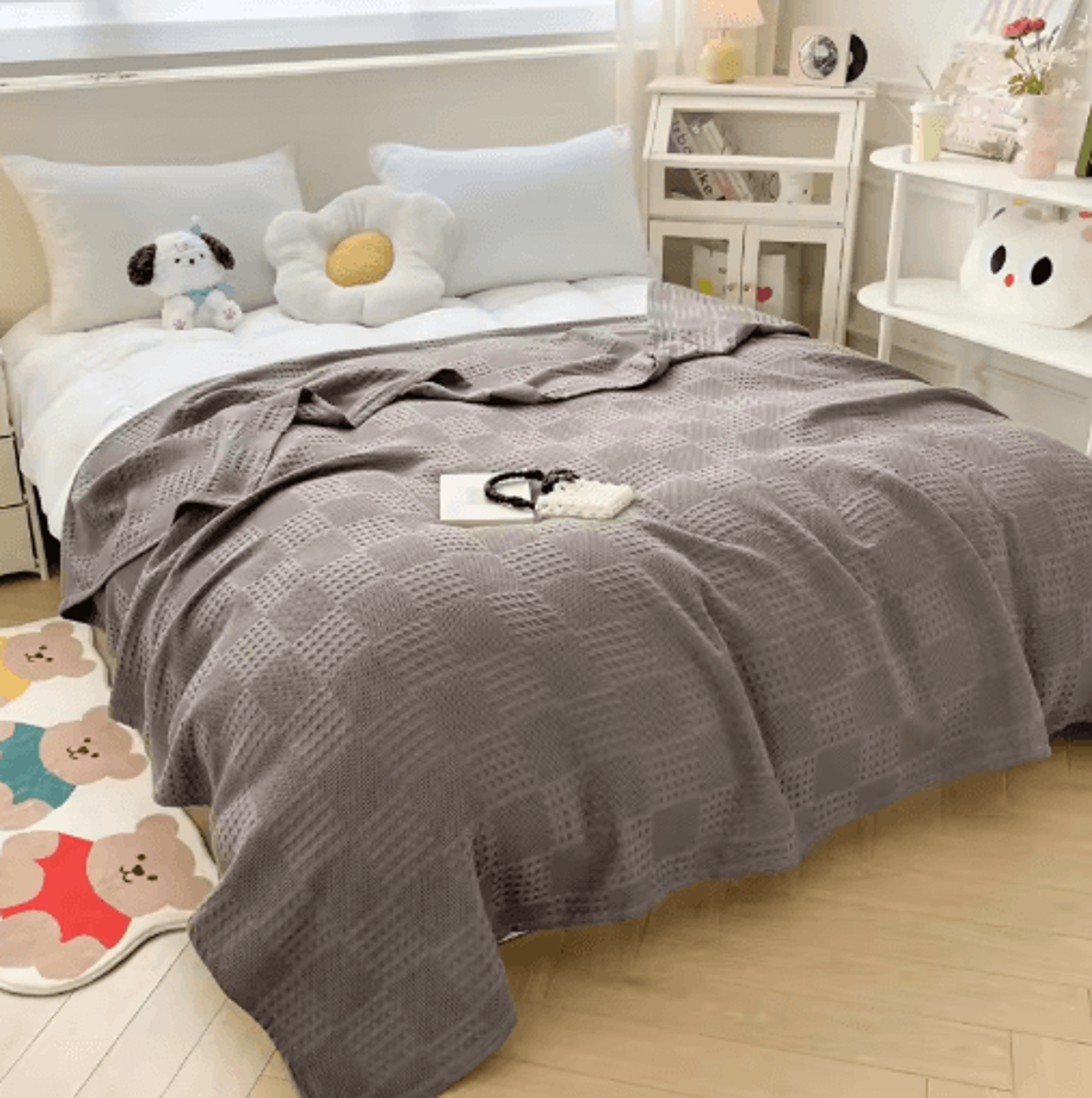 Battilo Cotton Waffle Throw Blanket  Breathable Plaid Sofa  Bed Cover 7