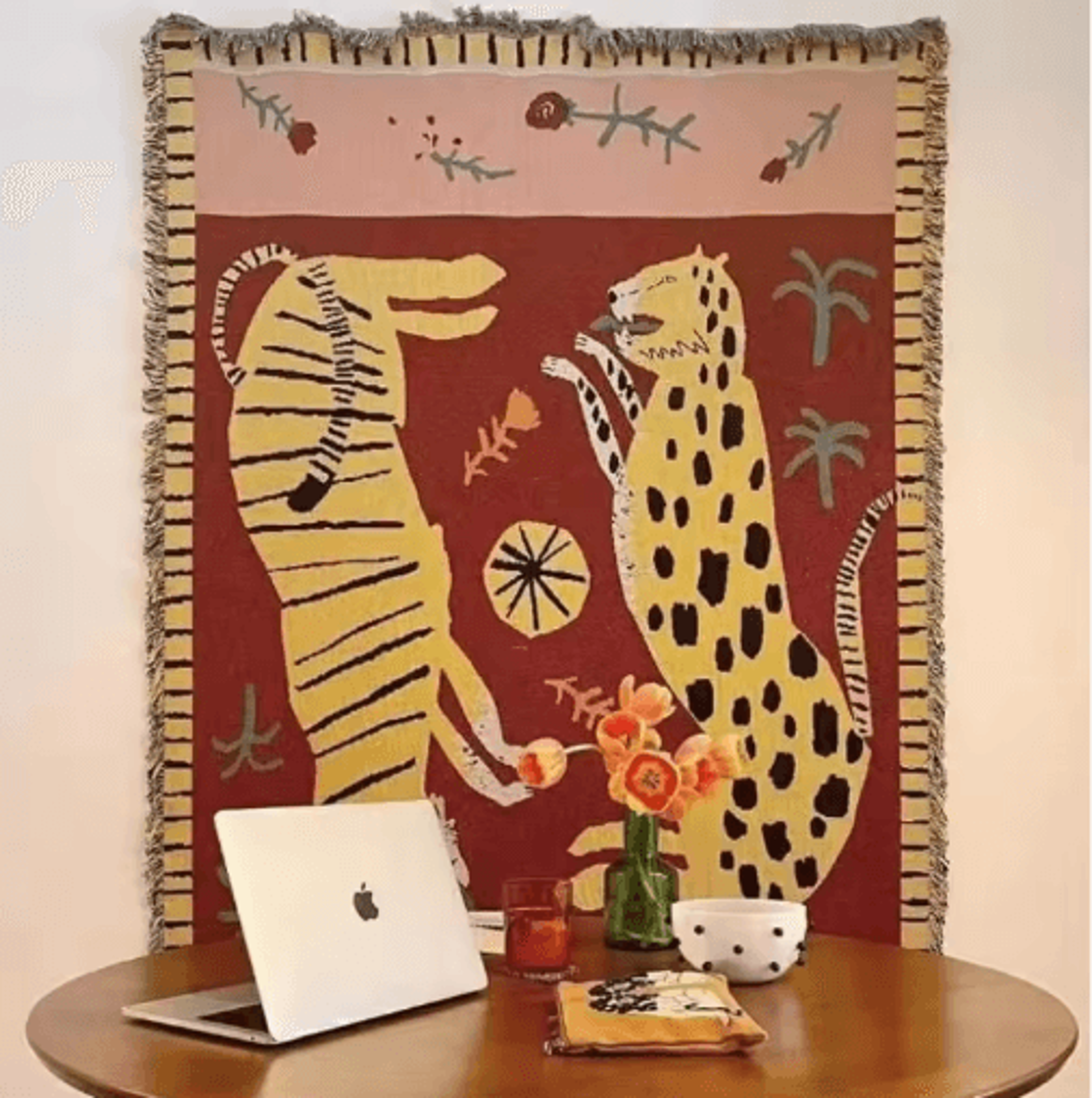 Boho Leopard  Tiger Jacquard Throw Blanket  Safari Woven Tapestry With Fringe 5