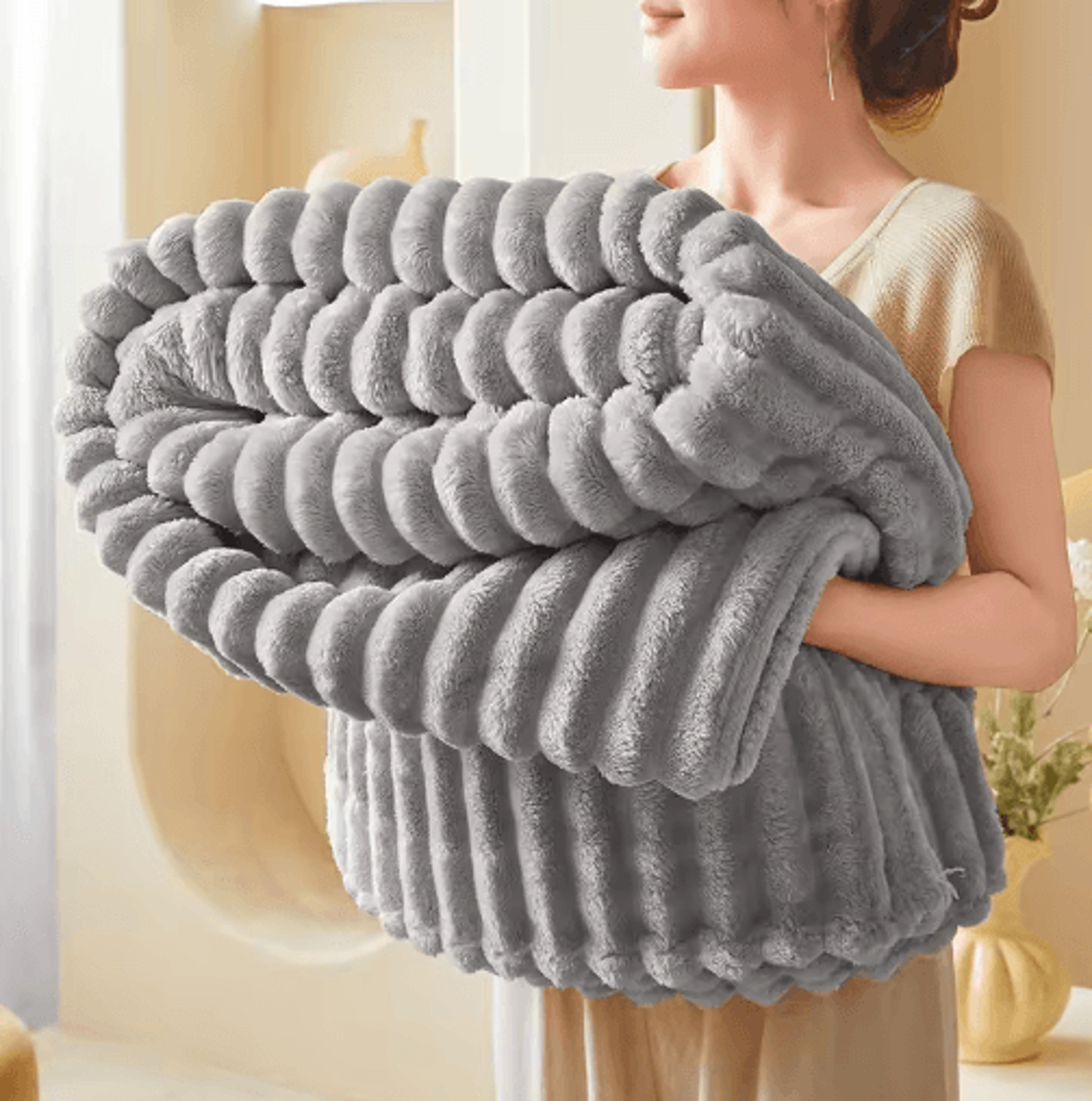 Ribbed Fleece Blanket  Soft Warm Textured Plush Bed  Sofa Throw 7