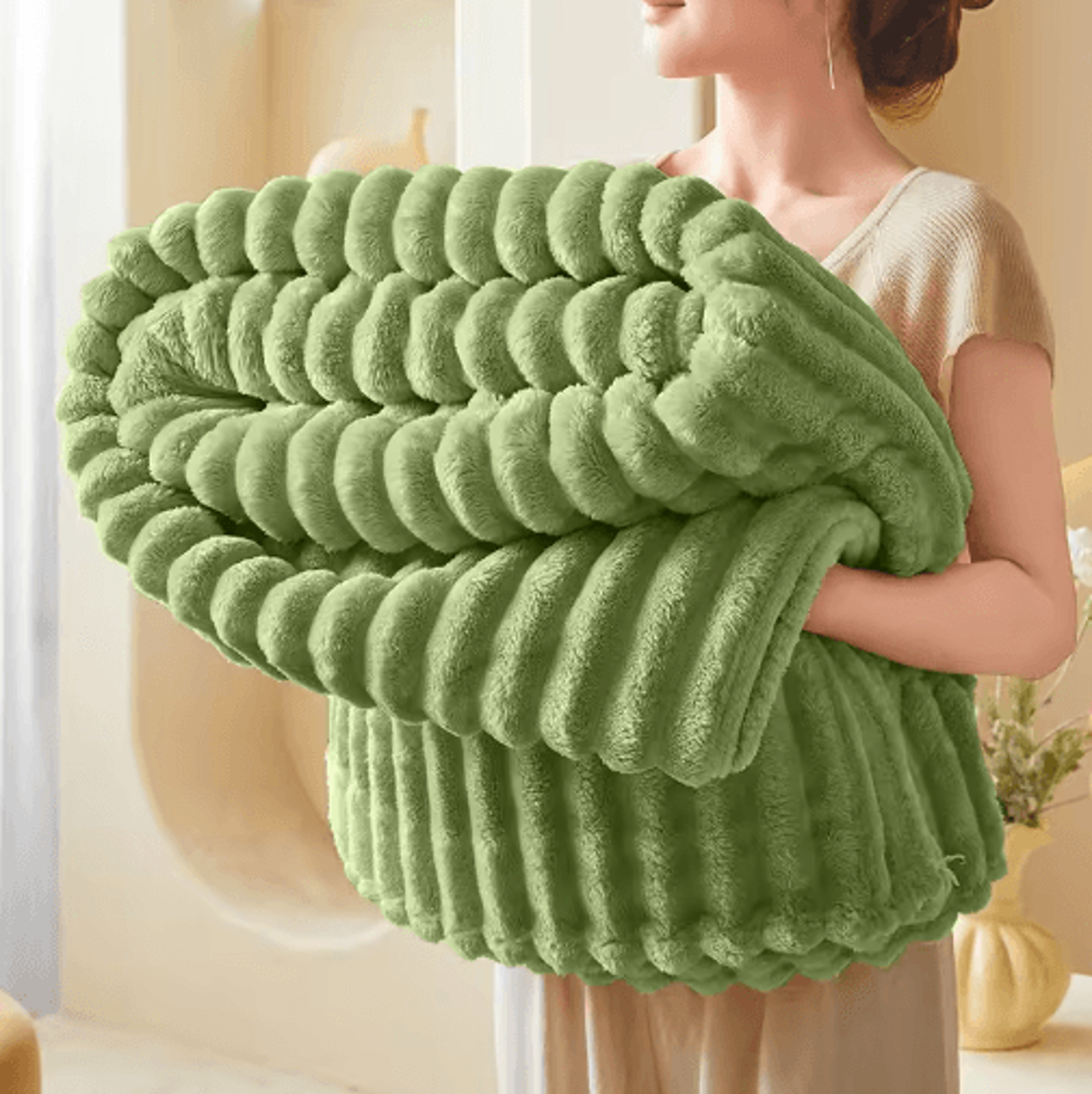 Ribbed Fleece Blanket  Soft Warm Textured Plush Bed  Sofa Throw 4
